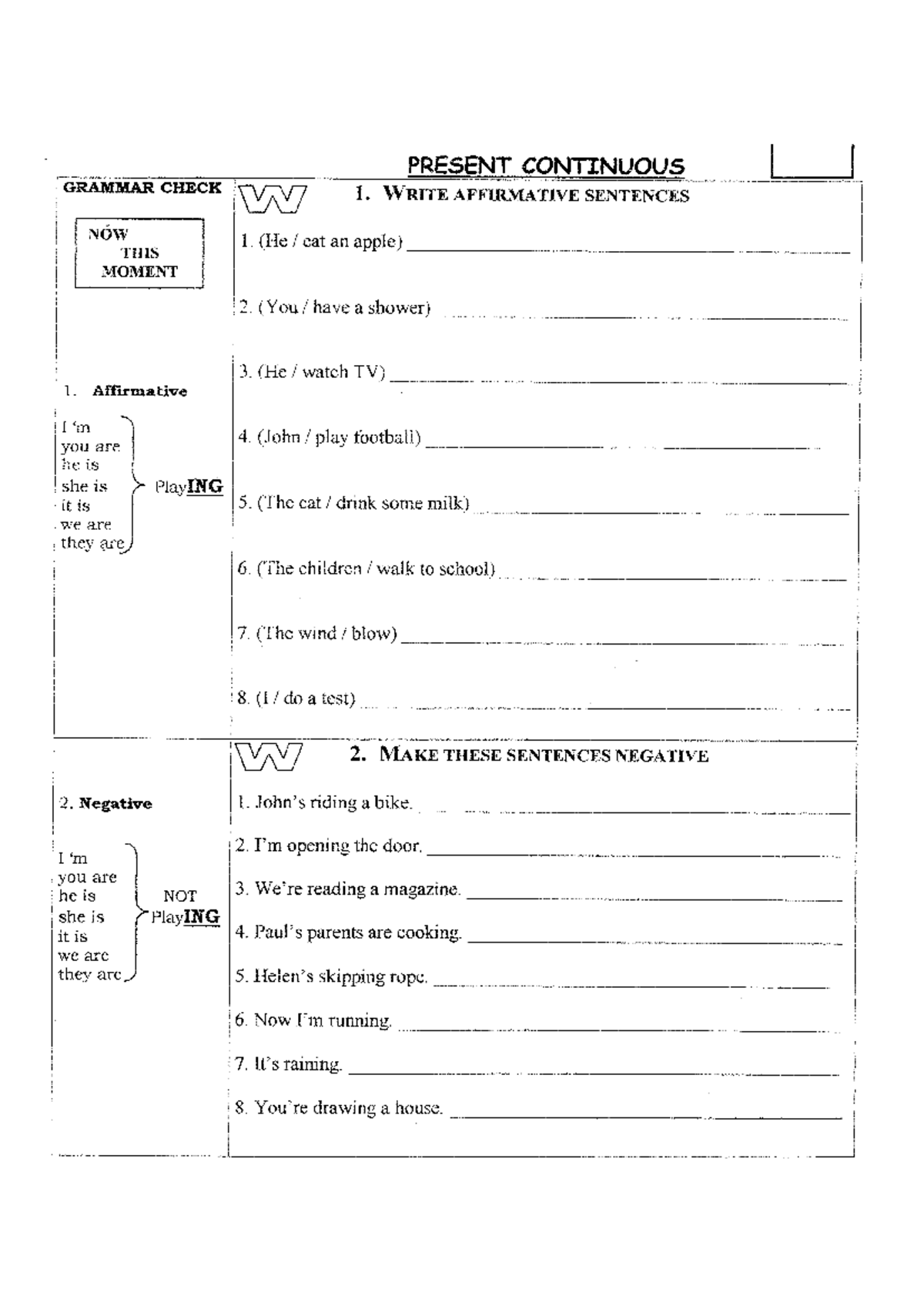 Present continuous 2 - ficha de inglês - PRESENT CONTINUOUS GRAMMAR ...