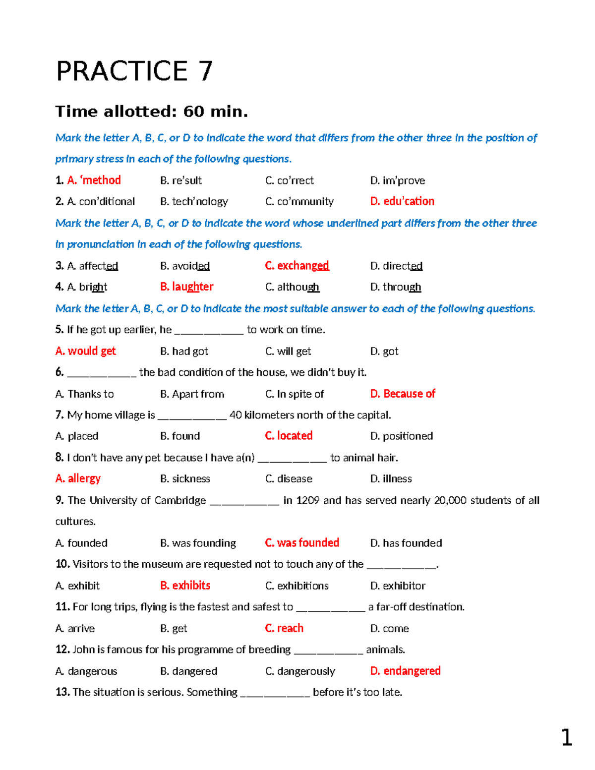 7. Practice 7 - PRACTICE 7 Time Allotted: 60 Min. Mark The Letter A, B ...