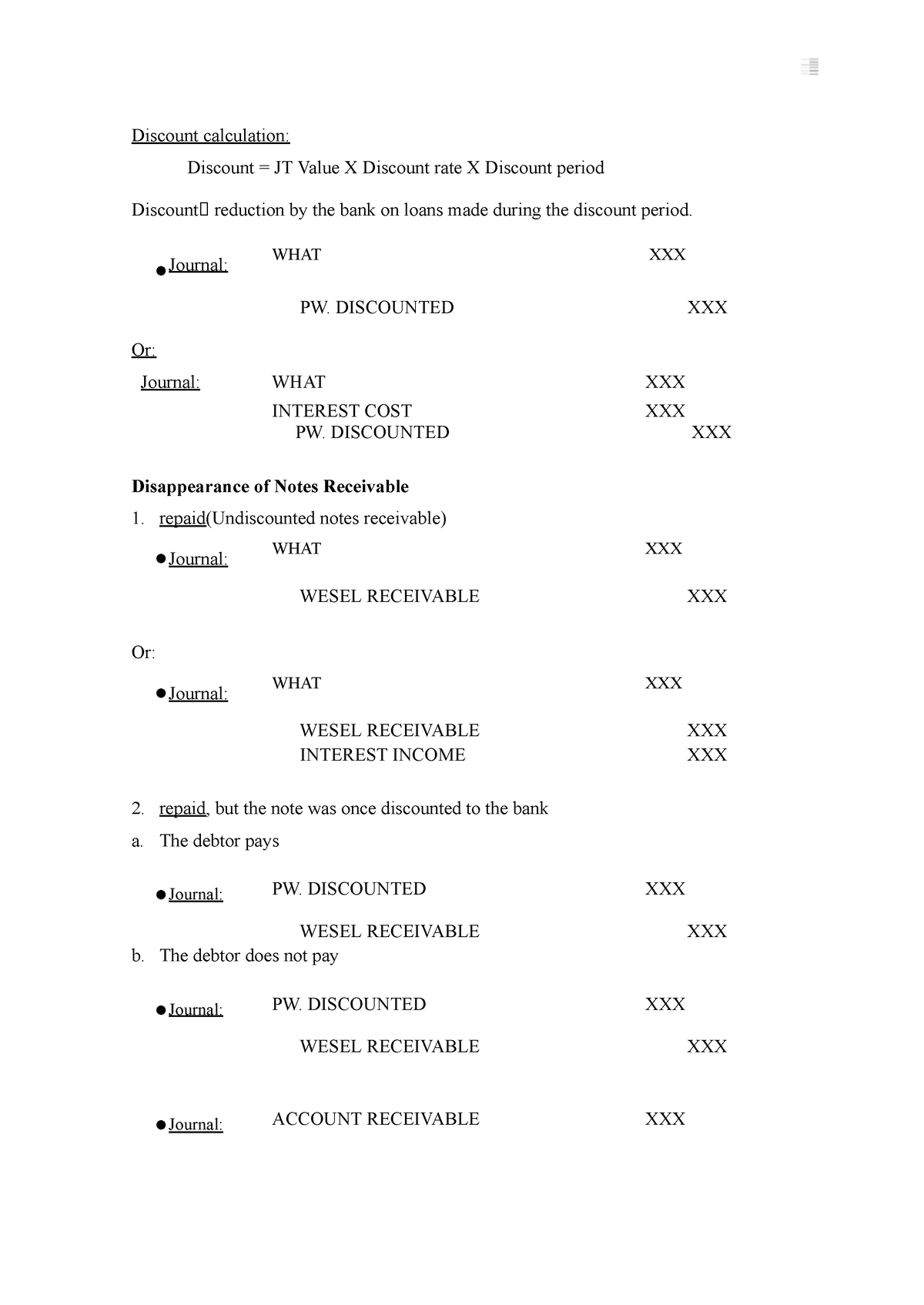 Financial accounting - learning - Discount calculation: Discount = JT ...