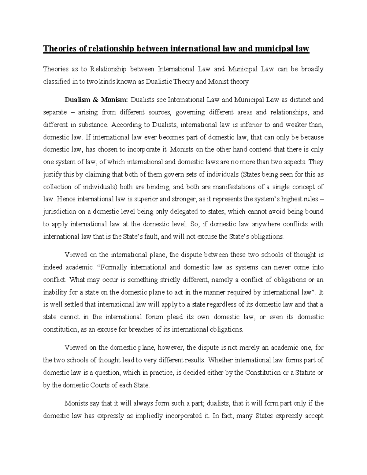 International law - PIL notes - Theories of relationship between ...