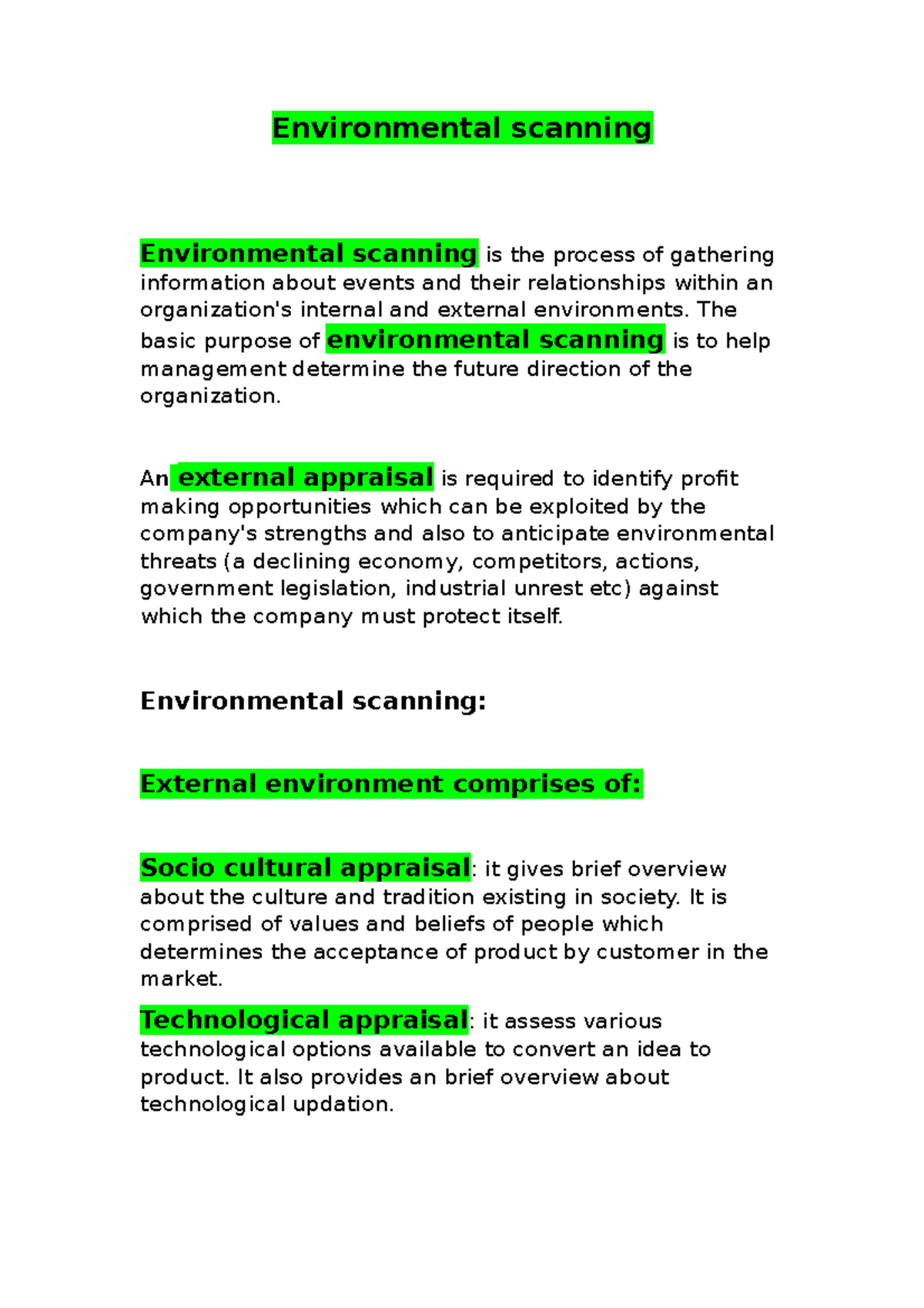 Business Planing 2 - Environmental Scanning Environmental Scanning Is ...