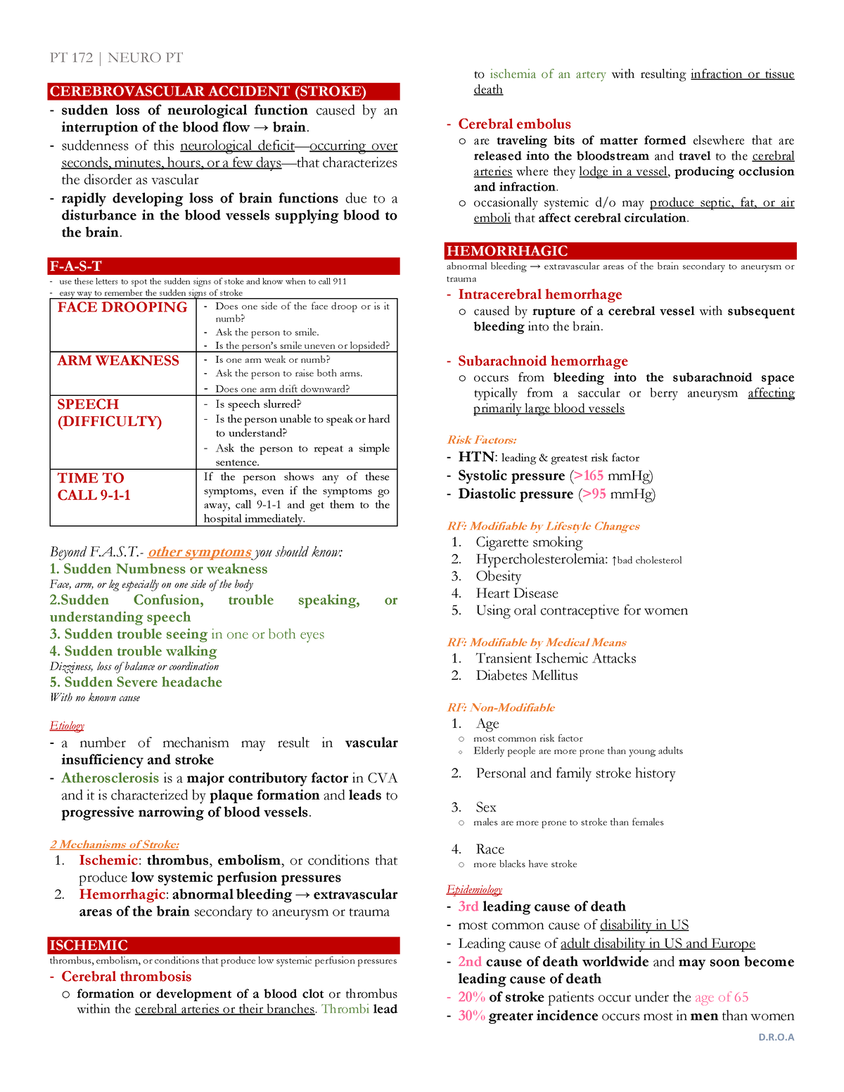 CVA - CEREBROVASCULAR ACCIDENT (STROKE) - sudden loss of neurological ...