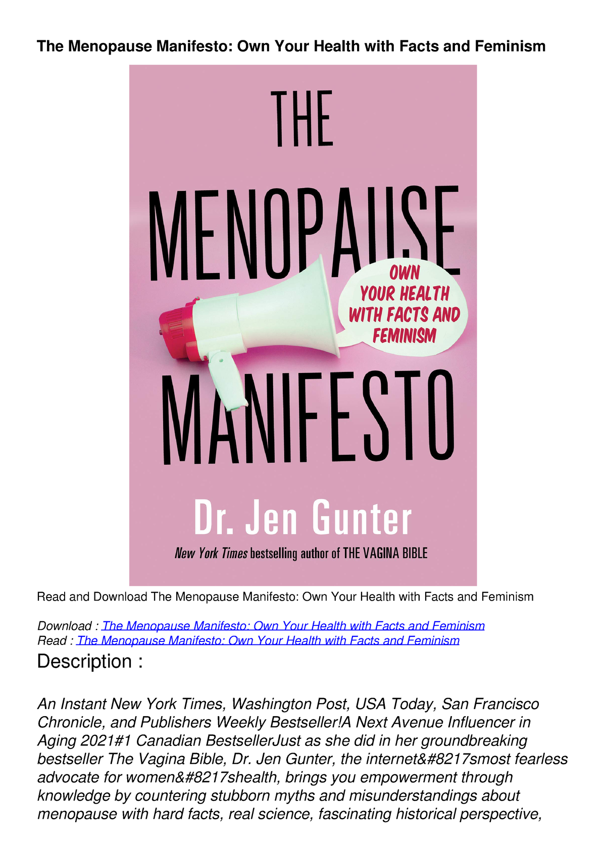 Pdf Read Online The Menopause Manifesto Own Your Health With Facts And Feminism The 4350