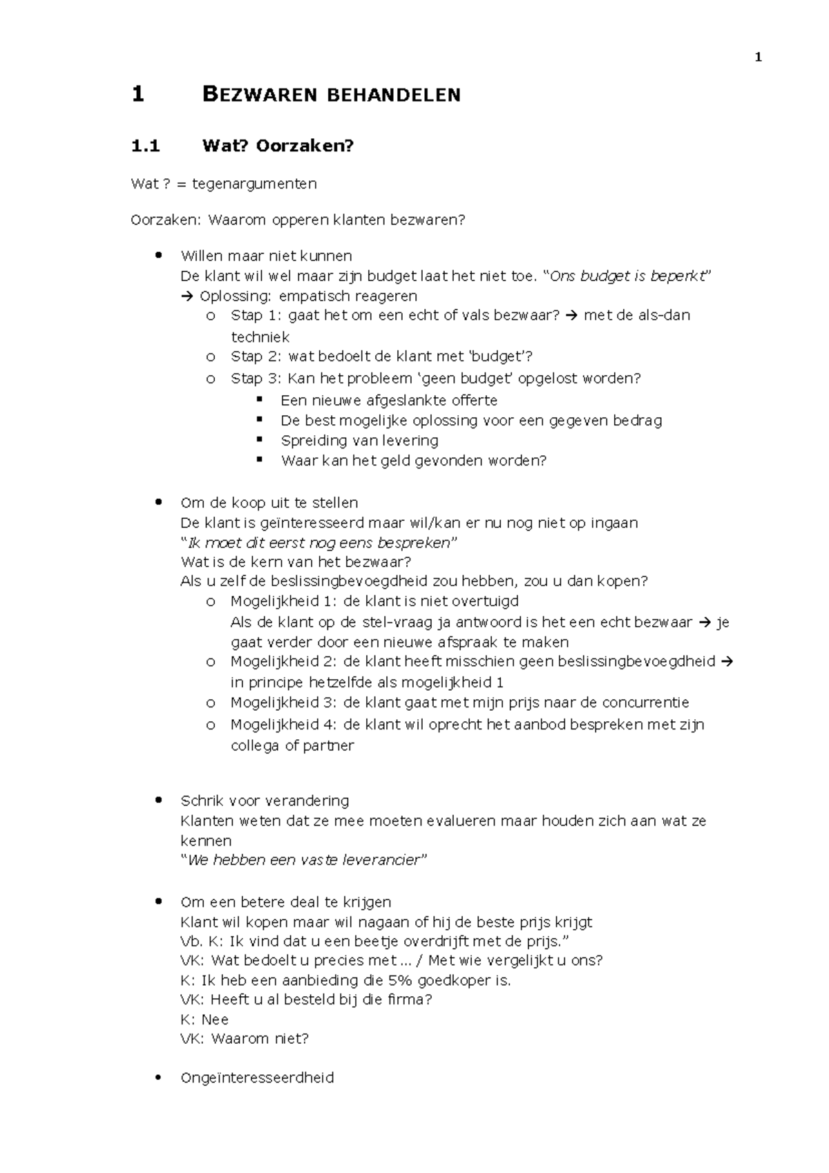 Bezwaren behandelen - Duidelijke samenvatting - 1 BEZWAREN BEHANDELEN 1 ...