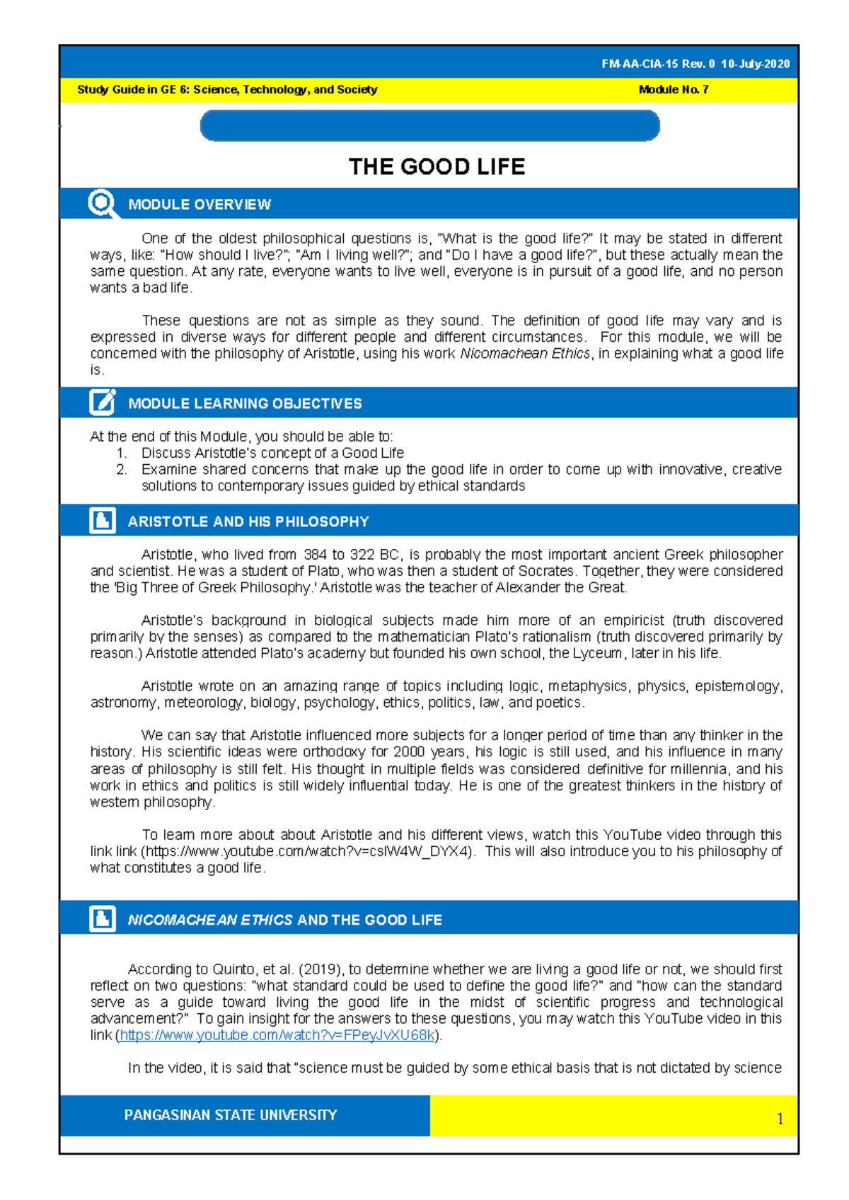 Study- Guide-7 STS - STUDY GUIDE FOR MODULE NO. 7 Study Guide in GE 6 ...
