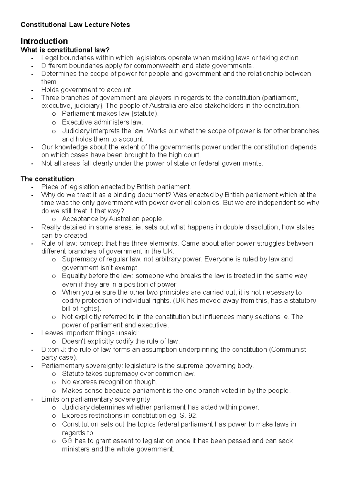 Lecture notes, lecture All - Constitutional Law Lecture Notes ...