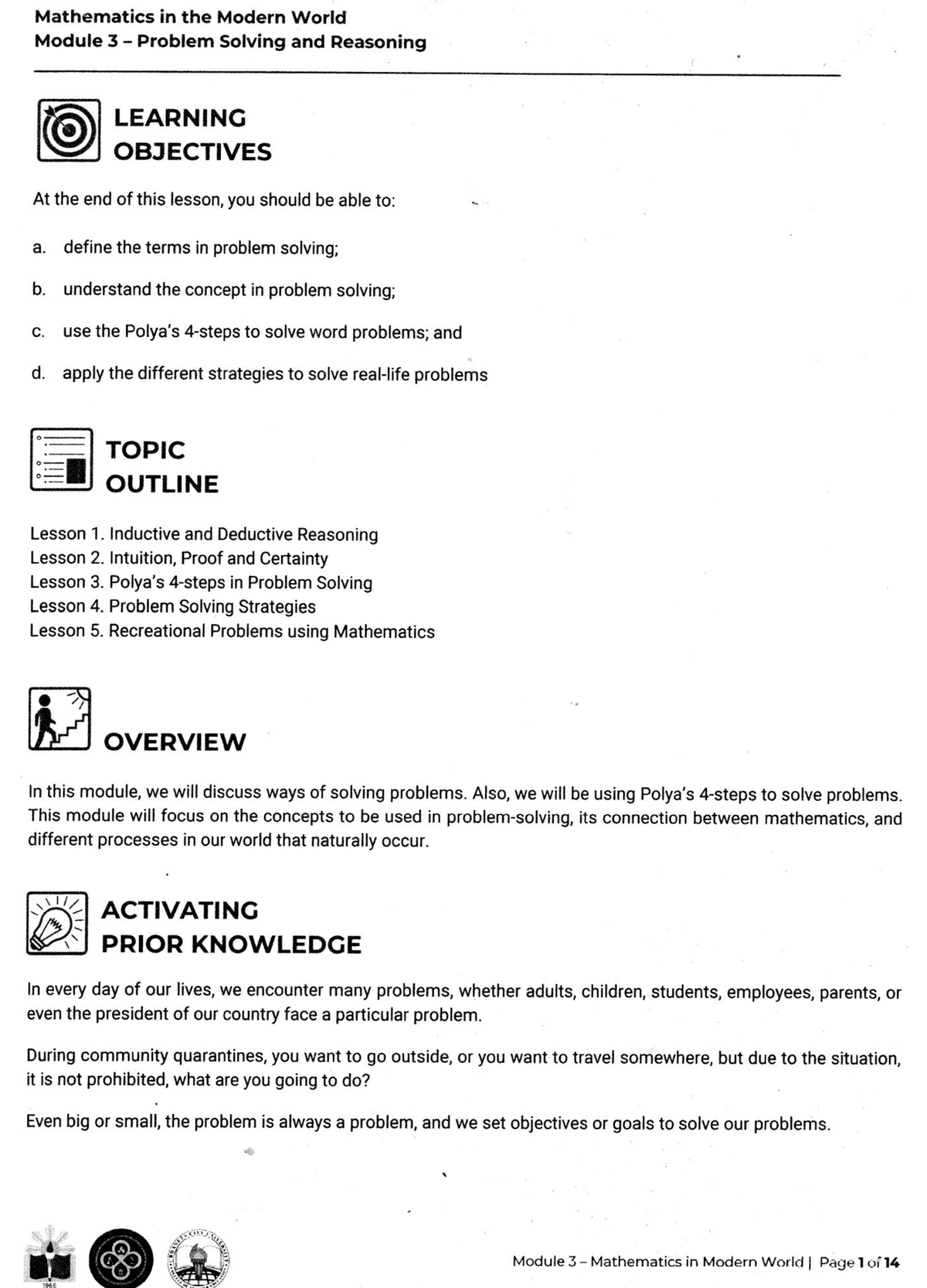 problem solving and reasoning in mathematics in modern world example