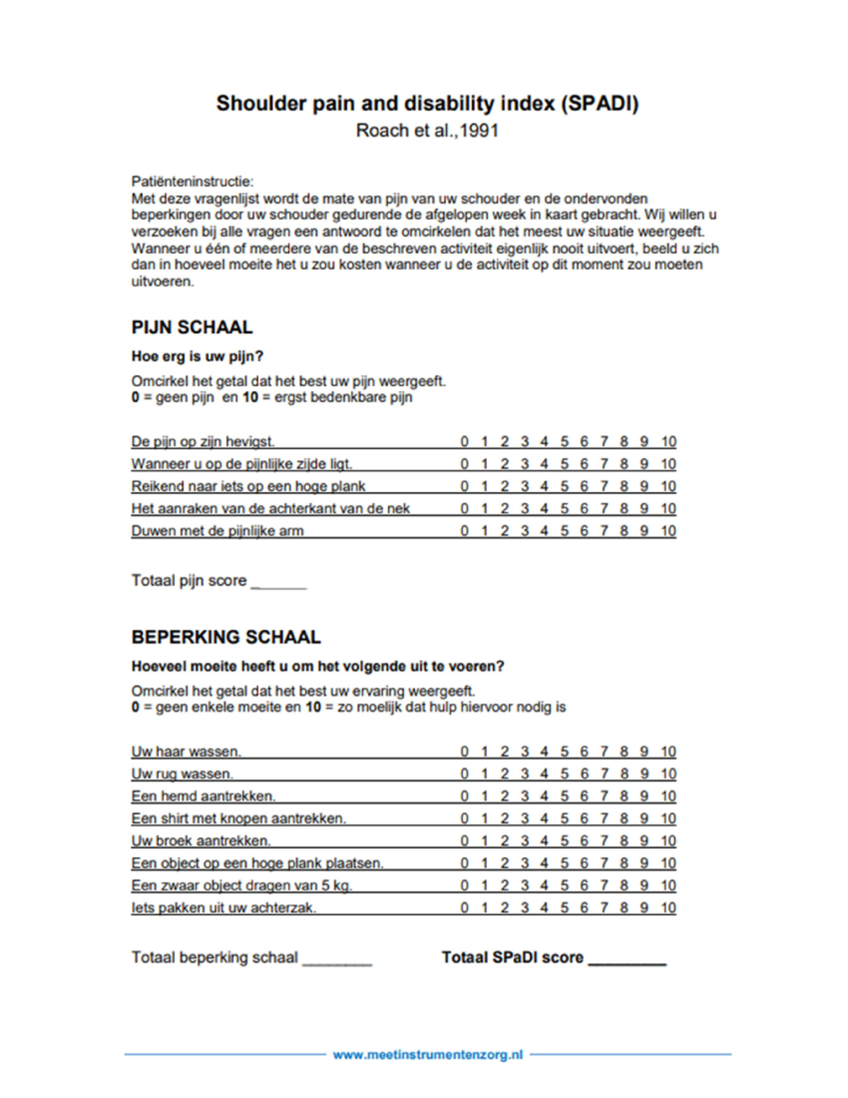Spadi en de meetinstrument spadi - Fysiotherapie - Studeersnel