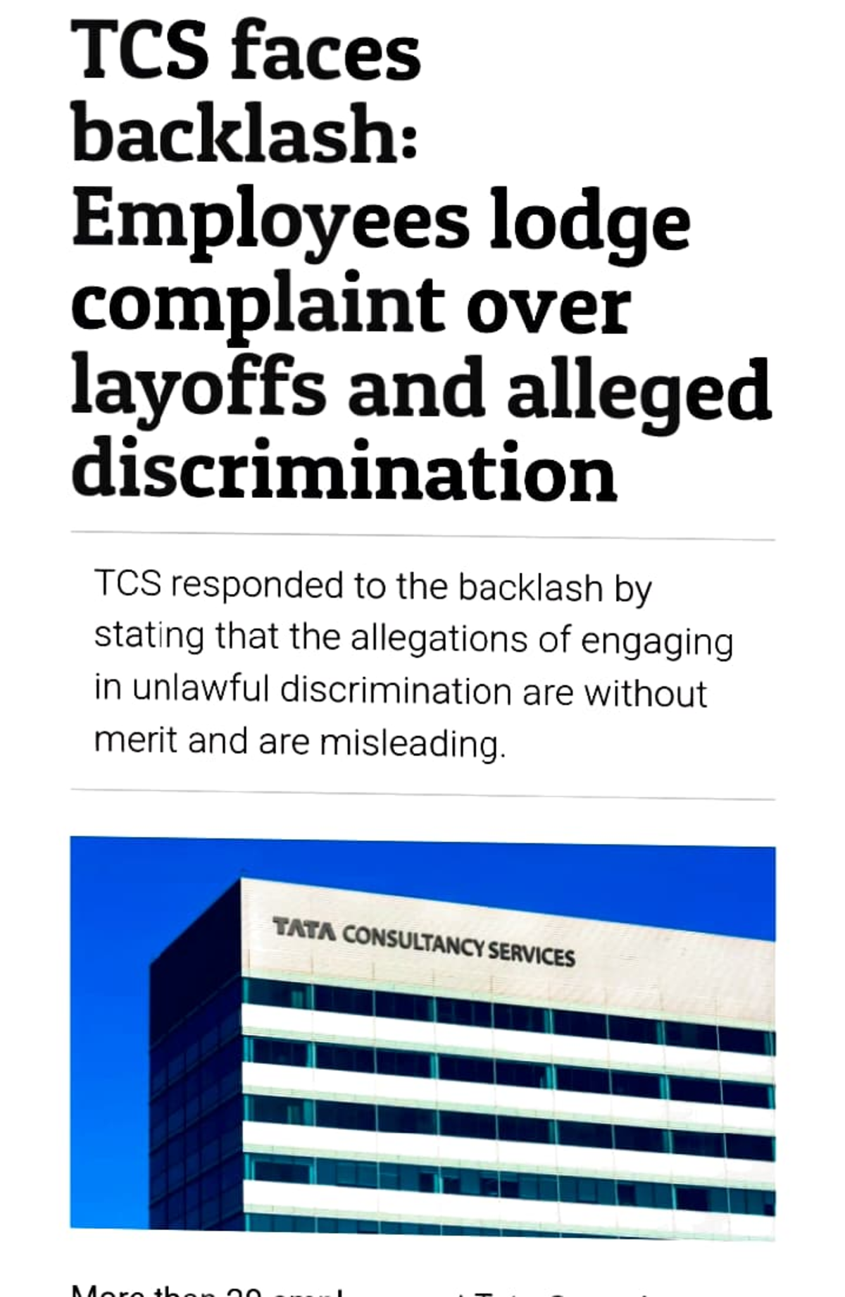 Organisational - TCS faces backlash: Employees lodge complaint over ...