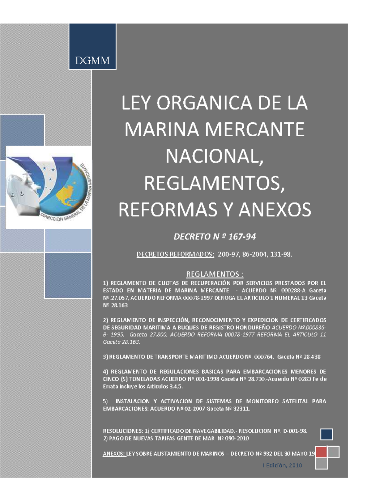 Ley Orgánica de la Marina Mercante Nacional Reglamentos Reformas y ...