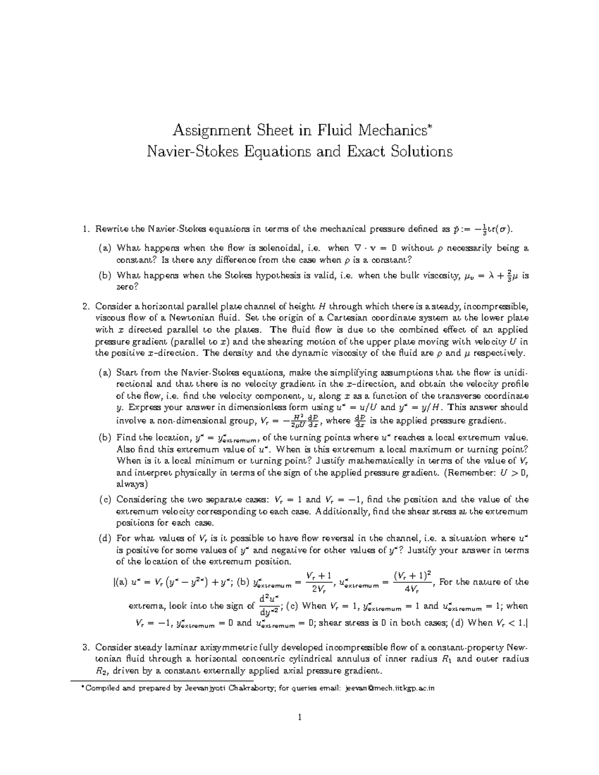 Assgn NS exact soln - Practice material shared by professor ...