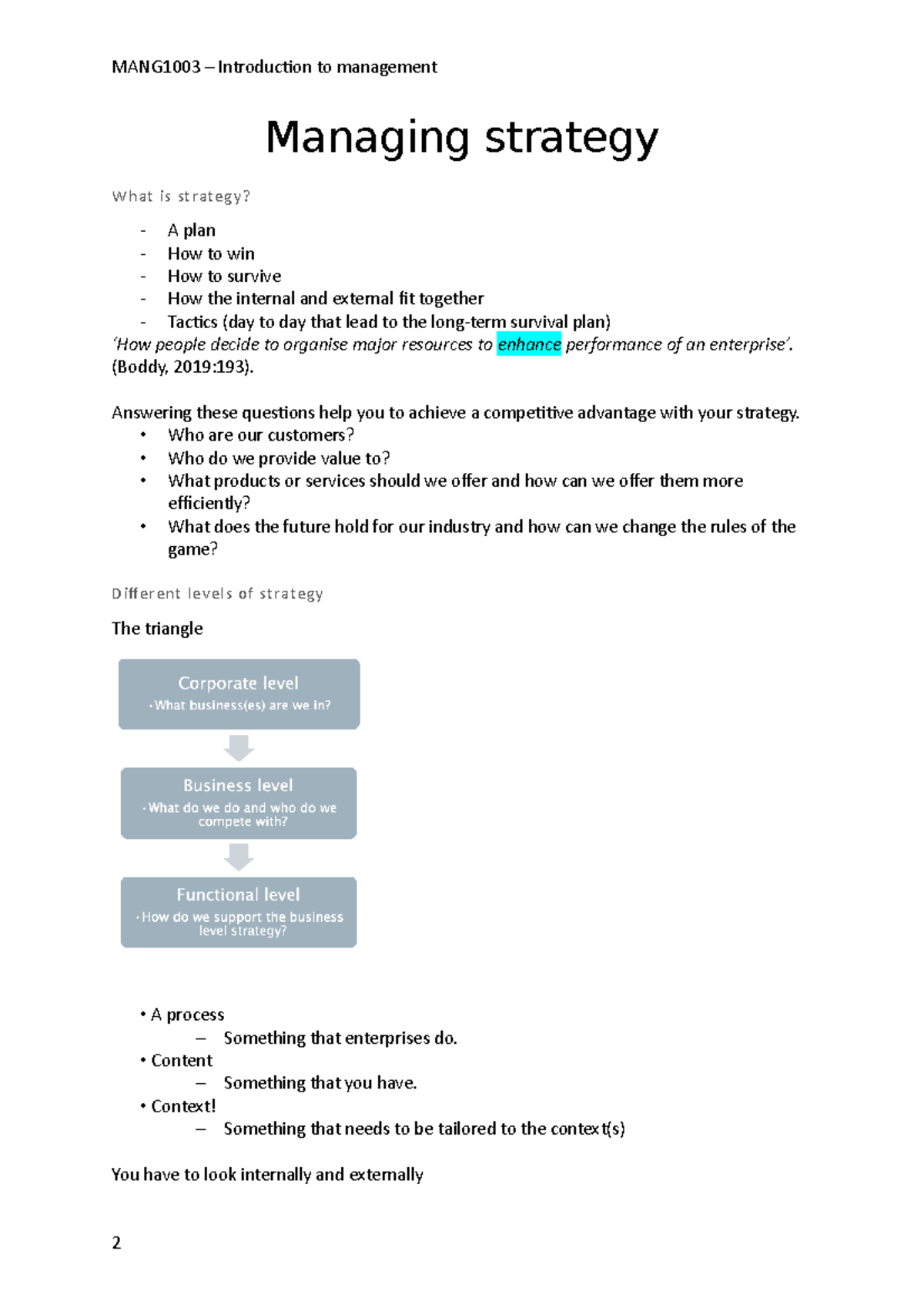 Managing strategy - Lecture notes 3 - MANG1003 - Southampton - Studocu