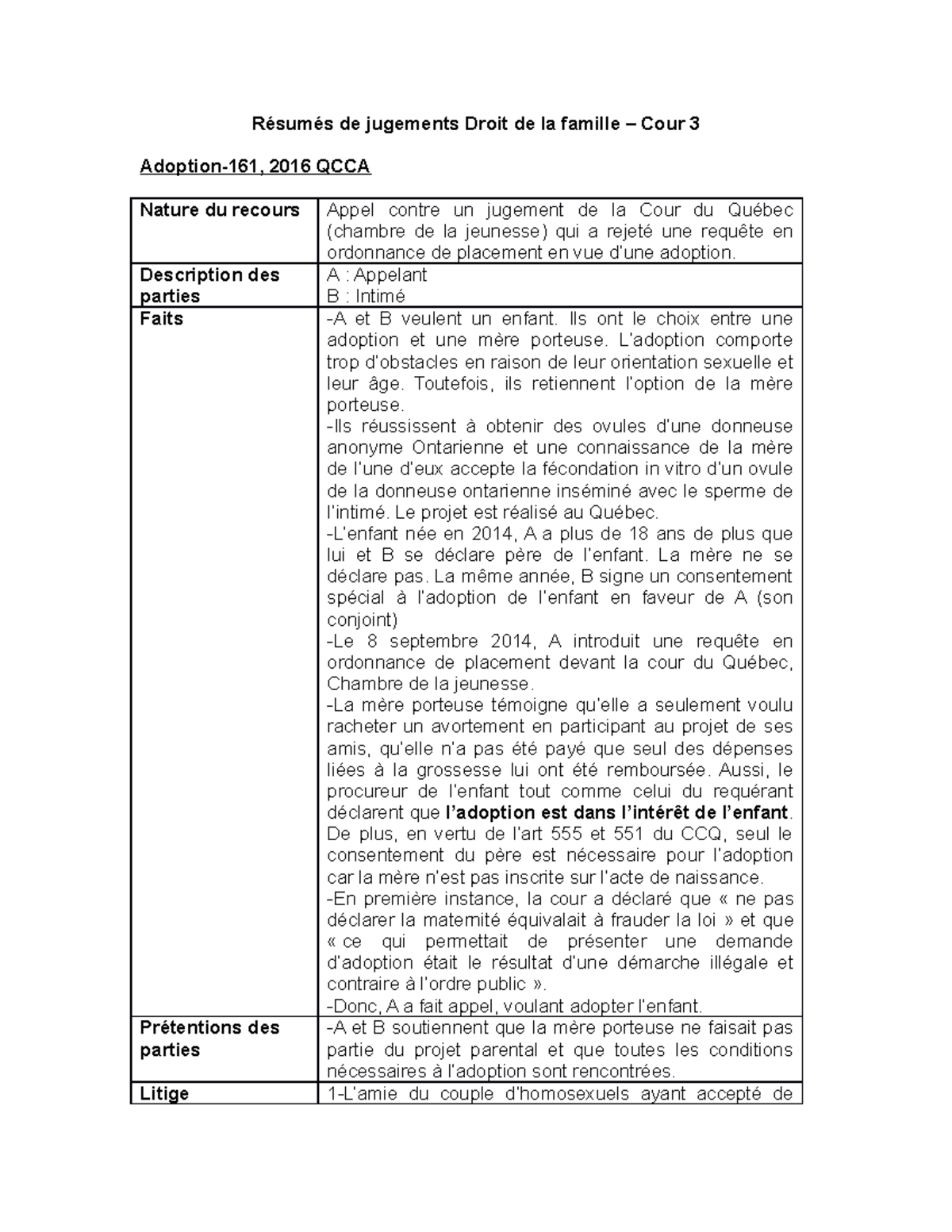 Résumés de jugements droit de la famille - cour 3 - Résumés de ...