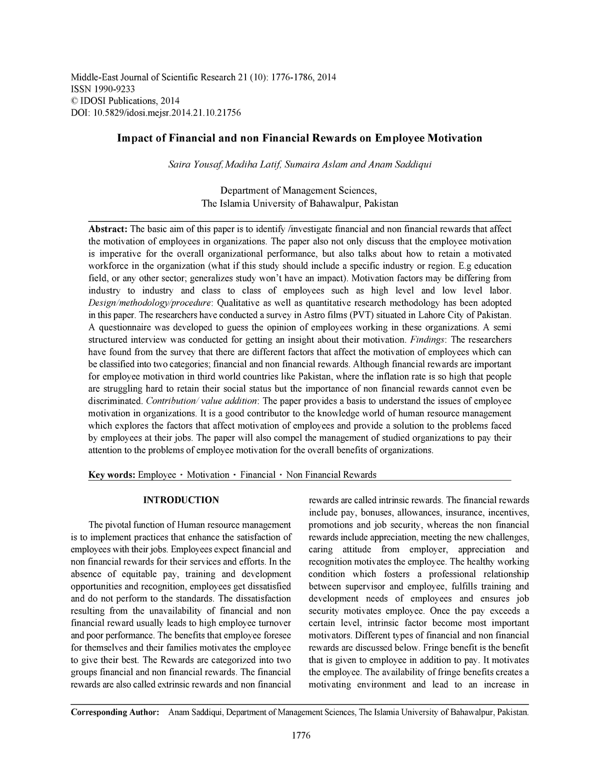 Impact Of Financial And Non Financial Re Middle East Journal Of 