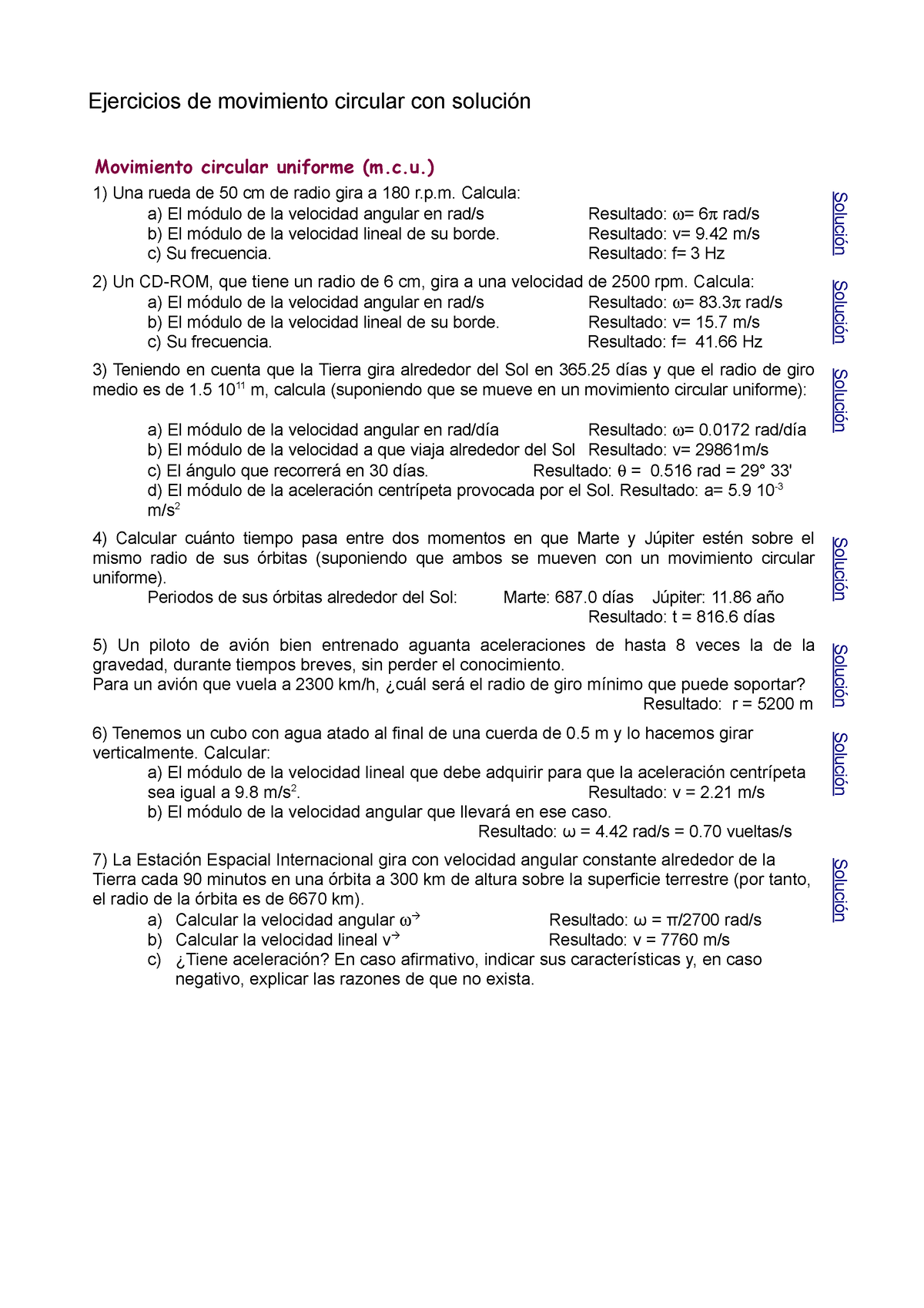 Ejercicios Movimiento Circular Con Solucion - Ejercicios De Movimiento ...