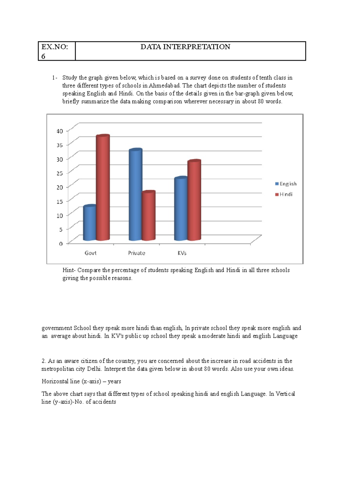 DATA Interpretation - EX: 6 DATA INTERPRETATION 1- Study the graph ...