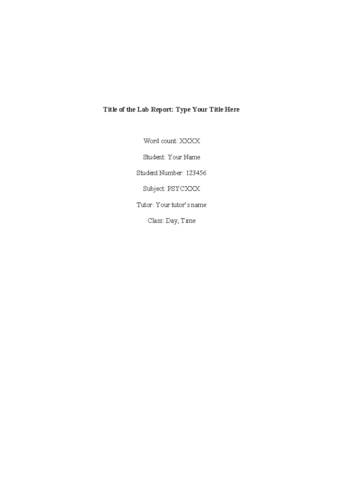 LAB Report Format APA - Title of the Lab Report: Type Your Title Here ...