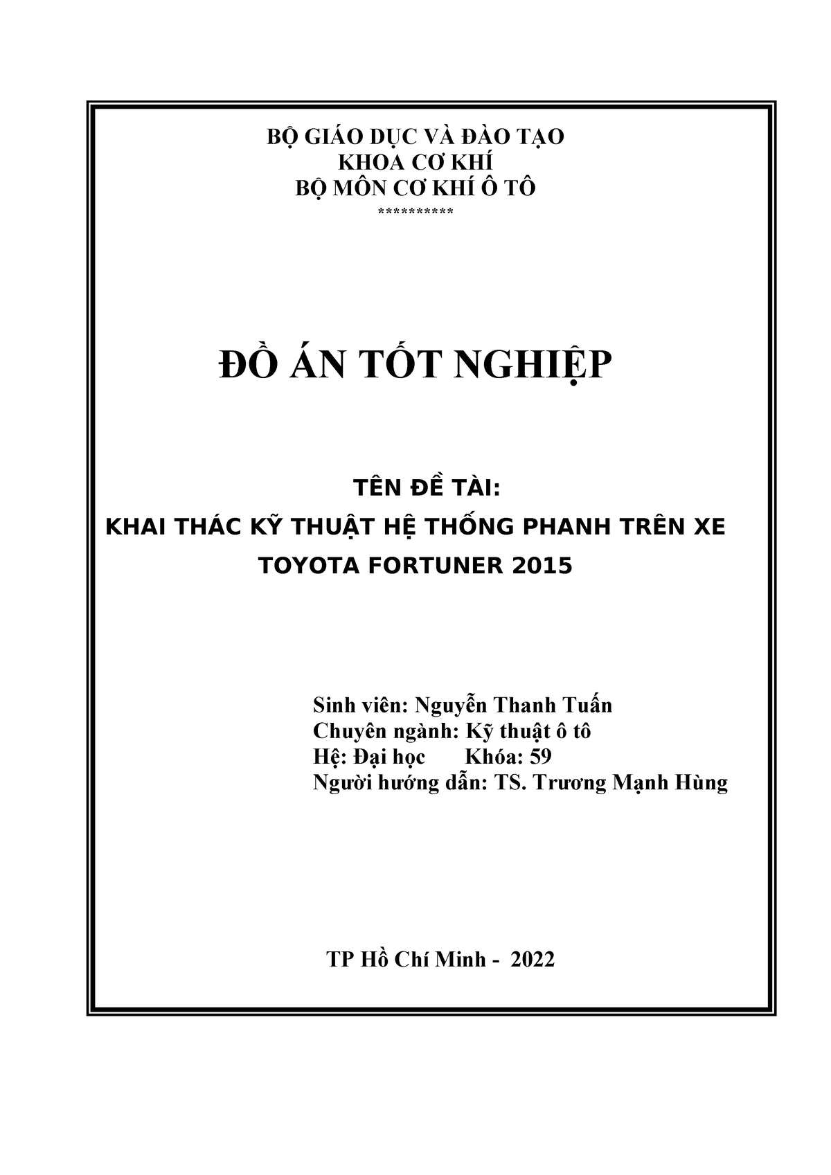 Nguyen Thanh Tuan Thuyet Minh - BỘ GIÁO DỤC VÀ ĐÀO TẠO KHOA CƠ KHÍ BỘ ...