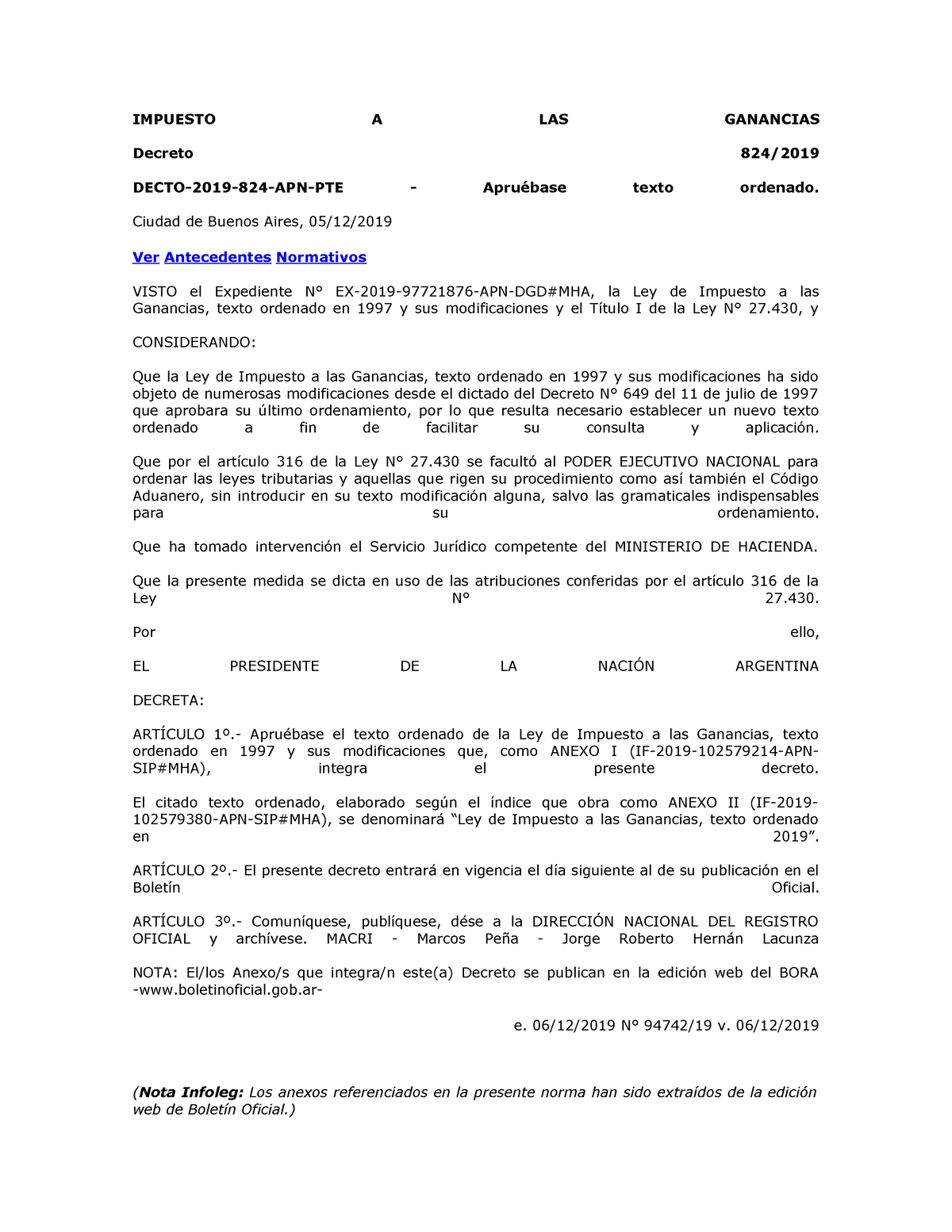 Decreto 824 - IMPUESTO A LAS GANANCIAS Decreto 824/ DECTO-2019-824-APN ...