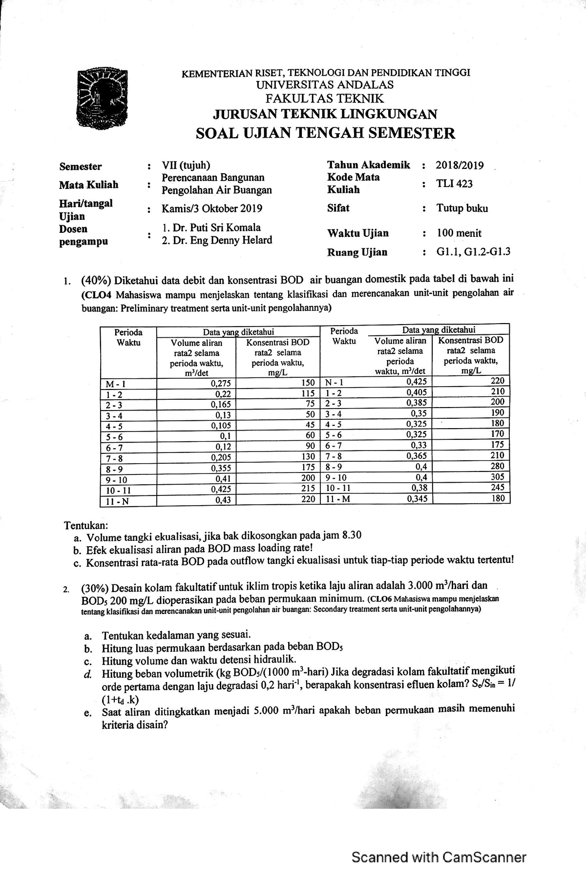 Soal Ujian Tengah Semester Perencanaan Bangunan Pengolahan Air Buangan ...