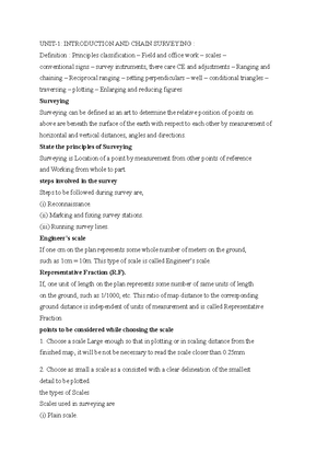 Survey Exam And Notes - SURVEYING – I UNIT I INDRODUCTION AND CHAIN ...