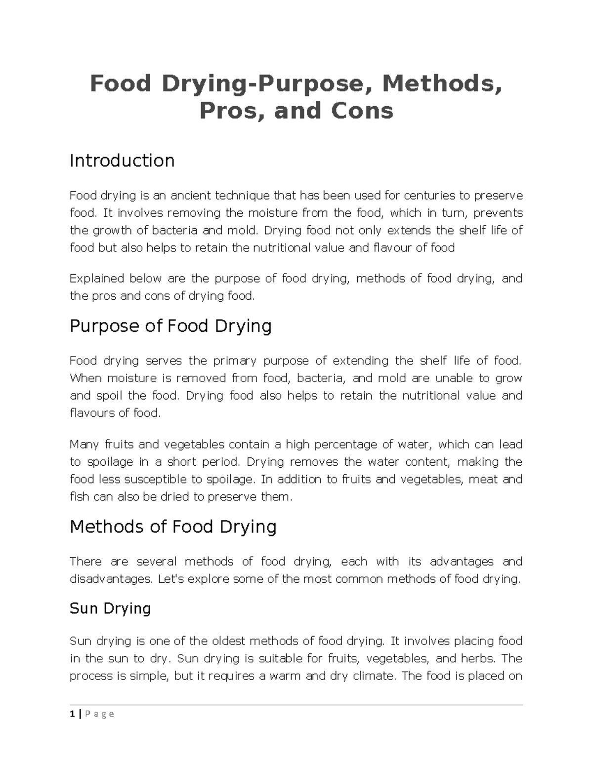 Food Drying Food DryingPurpose, Methods, Pros, and Cons Introduction