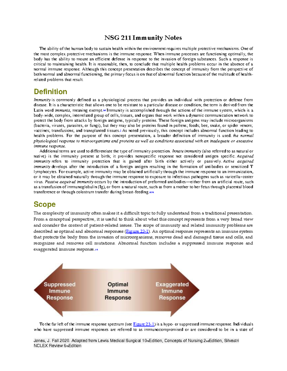 NSG 211 Unit 3 Notes immunity Jones, J. Fall 2020. Adapted from