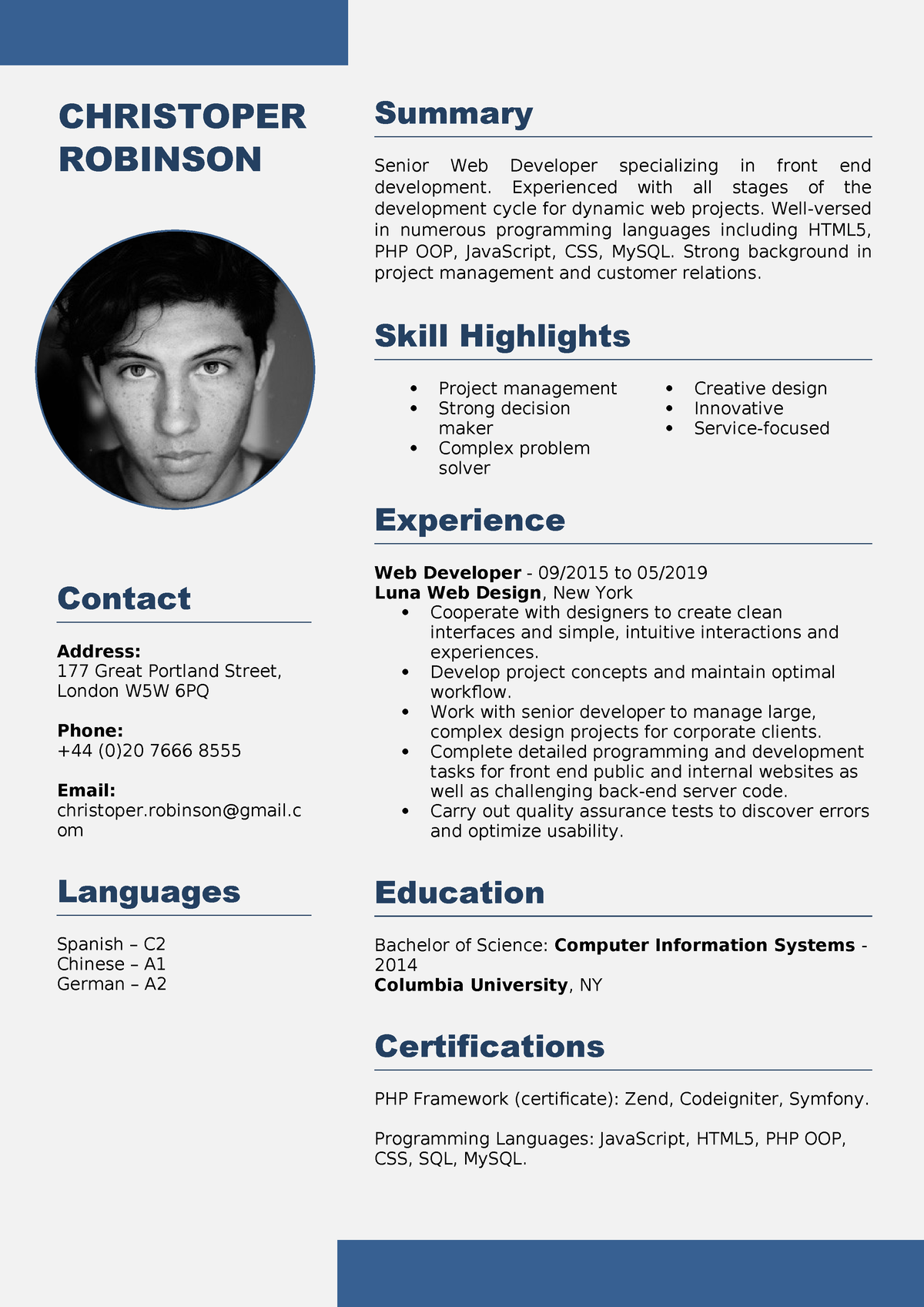 Cv with photo 02 - As for references - CHRISTOPER Contact Address: 177 ...