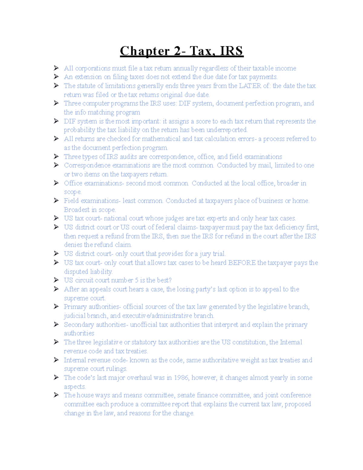 Chapter 2 irs and courts - Chapter 2- Tax, IRS All corporations must ...