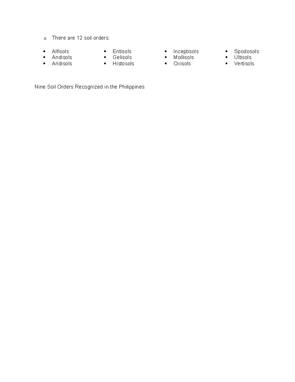 Soil-orders - Soil Orders - o There are 12 soil orders: Alfisols ...