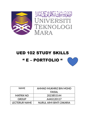 EXAMPLE OF E-PORTFOLIO UED102 - UNIVERSITI TEKNOLOGI MARA (UiTM) Branch ...