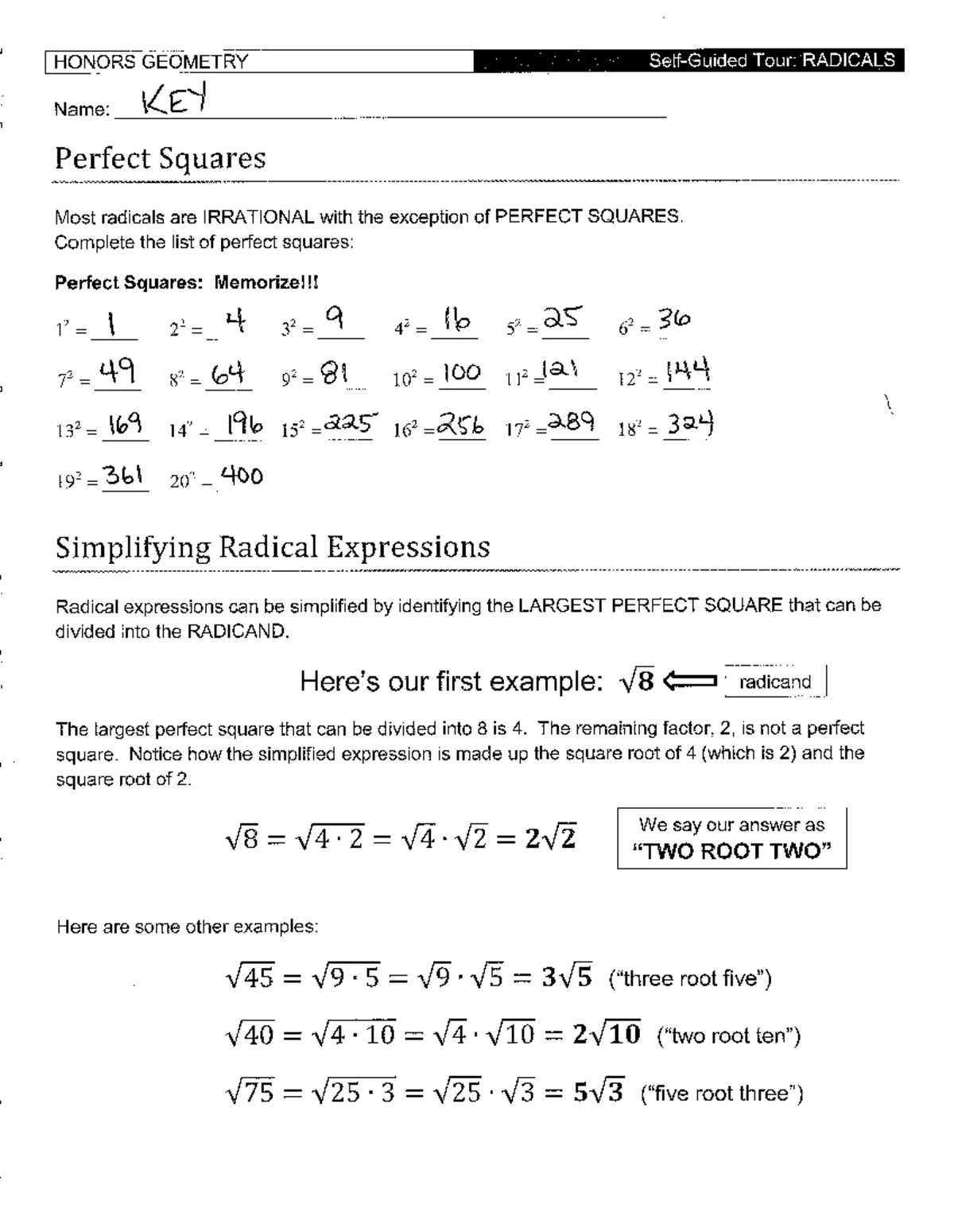 Radicals - Self Guided Tour - Answers (entire packet) - ES 467 - Studocu