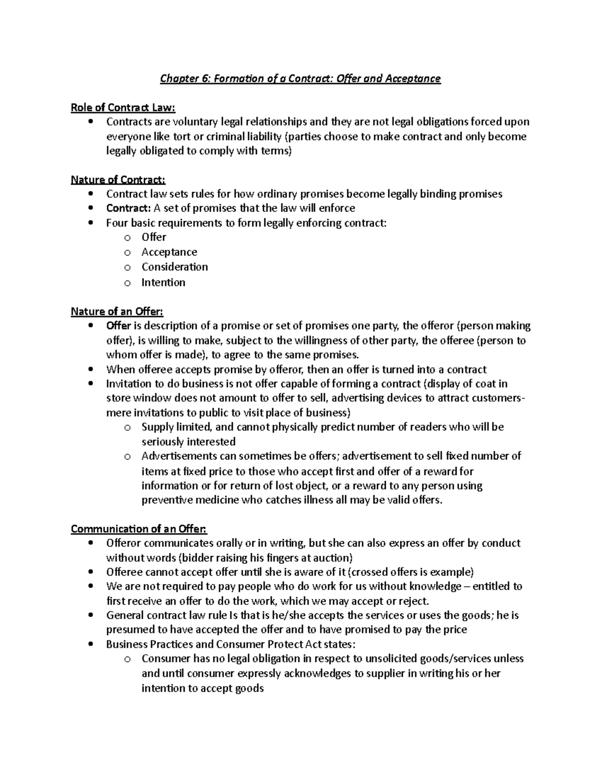 Chapter 6 - Formation of Contract- Offer and Acceptance - Chapter 6 ...
