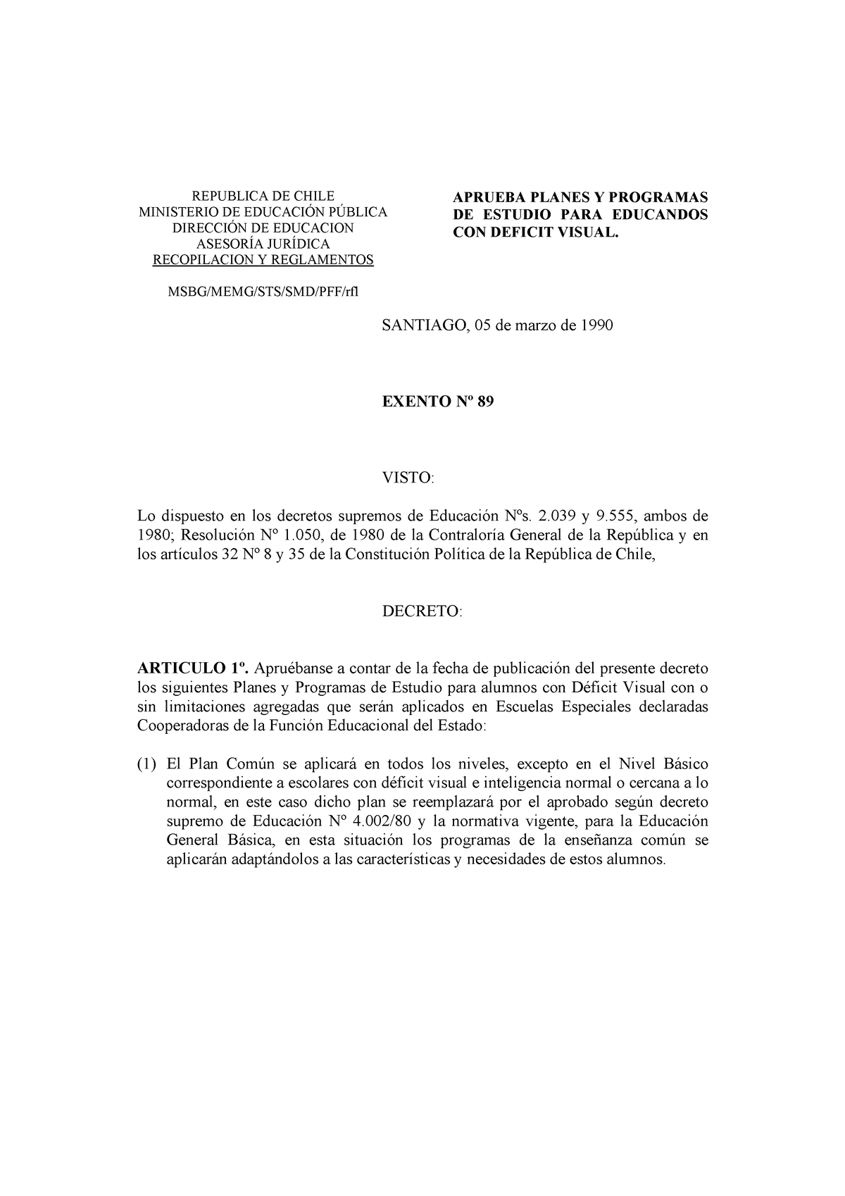 Decreto N 89 - 90 - REPUBLICA DE CHILE MINISTERIO DE EDUCACI”N P⁄BLICA ...