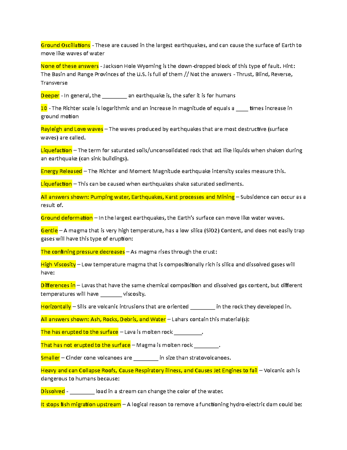 Geol 1010 Exam 2 - Cheet Sheet - Ground Oscillations - These Are Caused ...