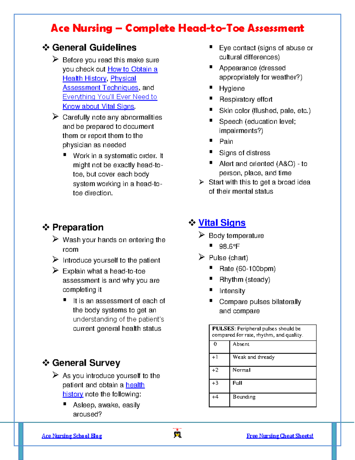 Ace Physical Assessment Guide - General Guidelines Before you read this ...