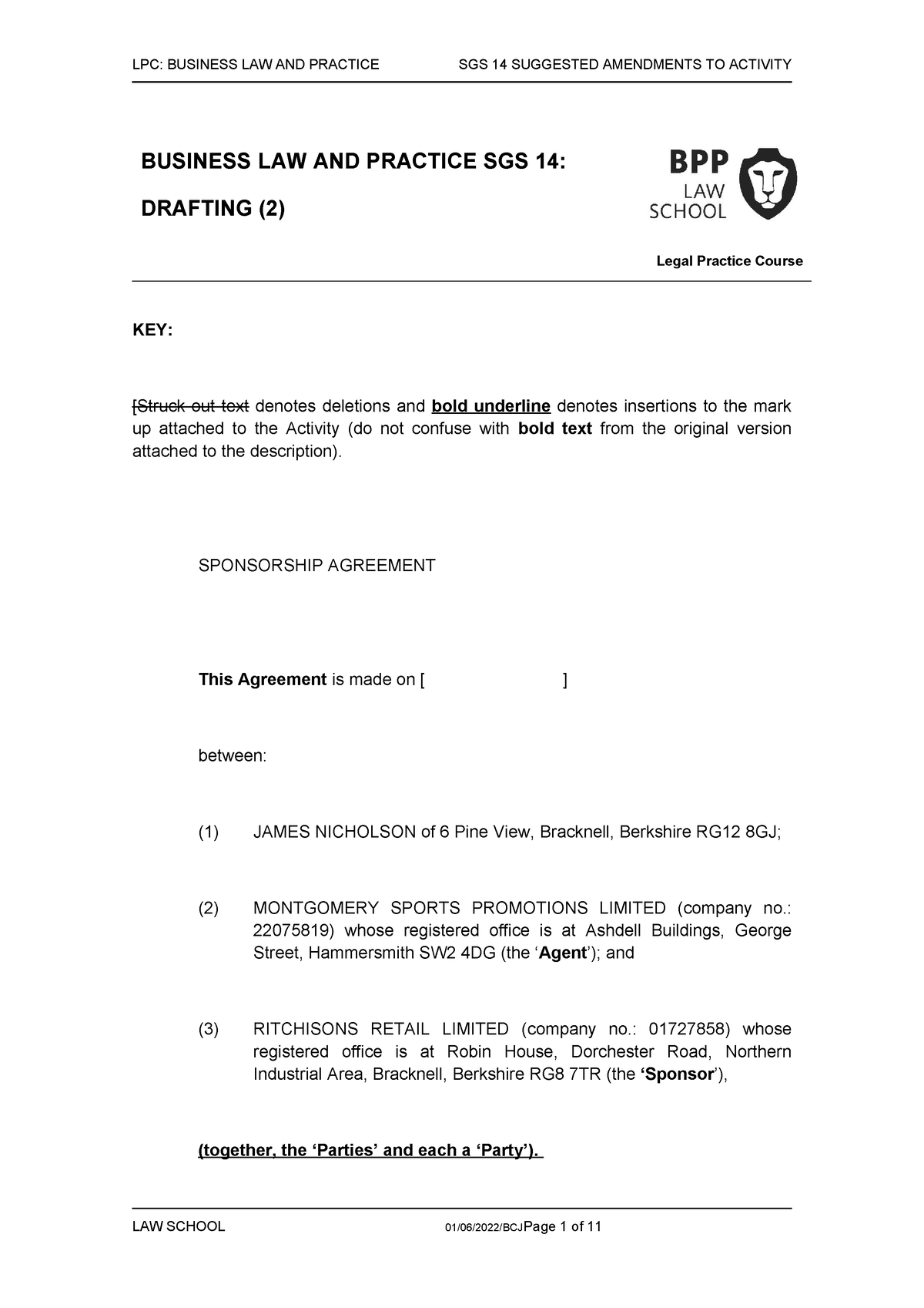 BLP PRE SGS 14 Suggested Solution 2022-23 - LPC: BUSINESS LAW AND ...