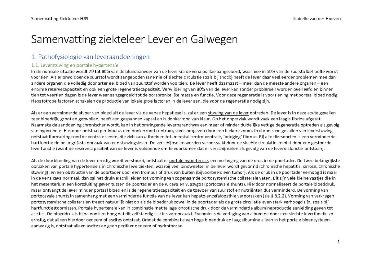 Samenvatting ziekteleer Lever en Galwegen.pdf · versie 1 Samenvatting