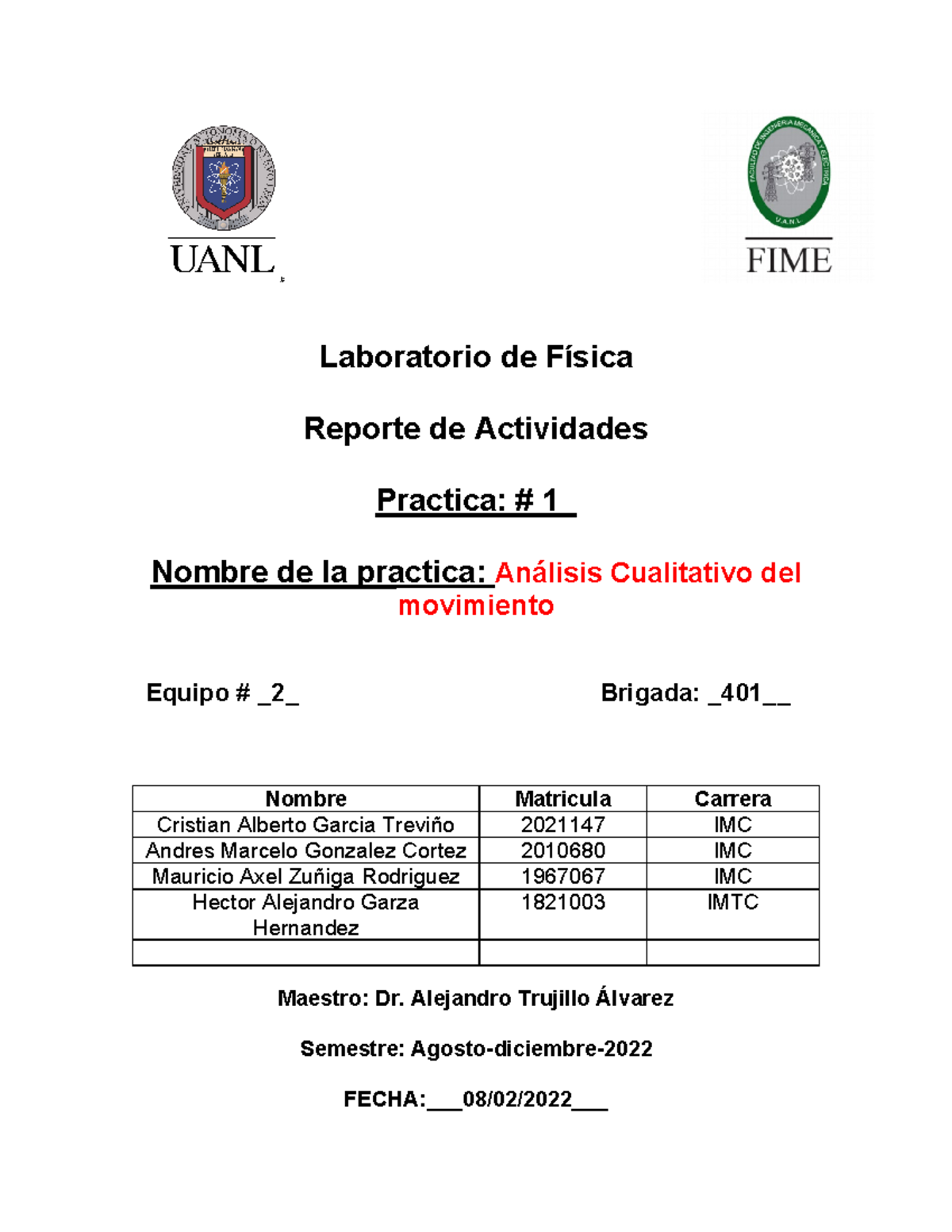 Practica 1 Lab De Fisica Eq. 2 - Laboratorio De Física Reporte De ...