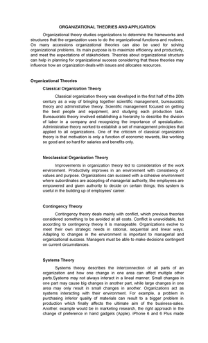 Organizational Theories AND Application