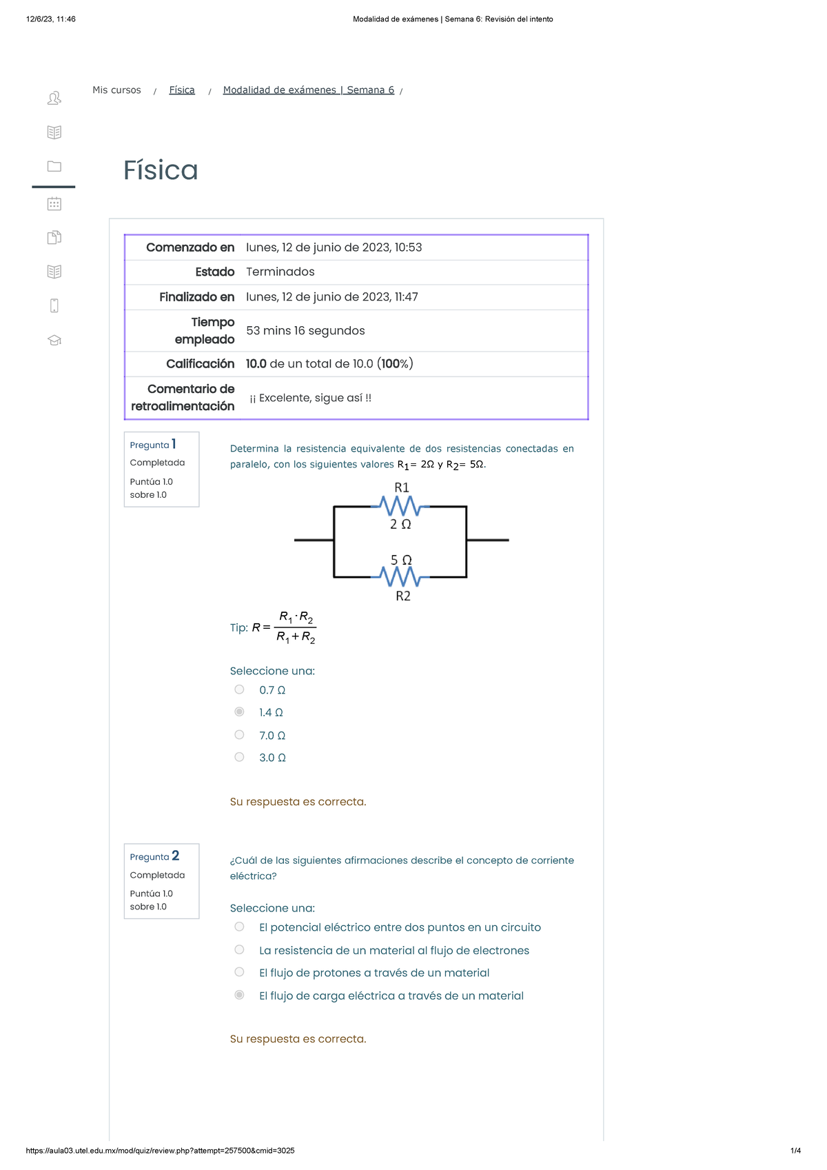 Modalidad De Exámenes Semana 6 Fisica - Física Pregunta 1 Completada ...