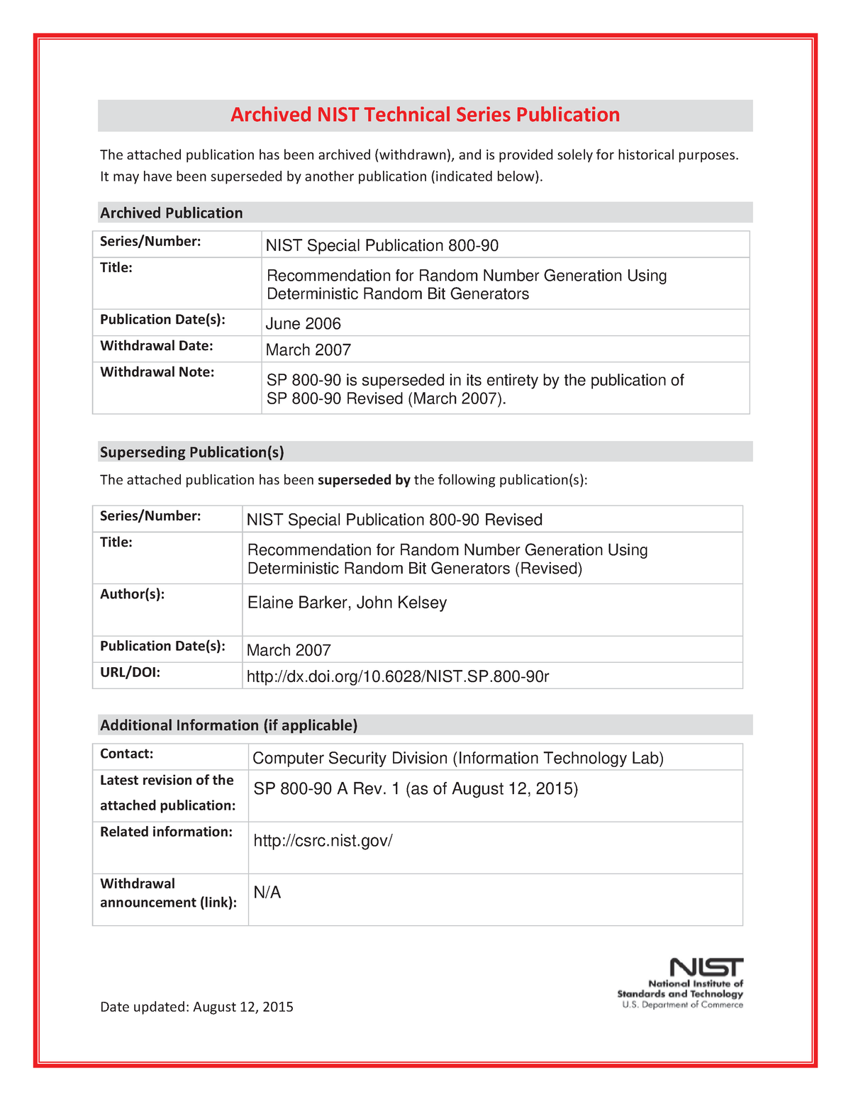 Nistspecialpublication 800-90 - Archived NIST Technical Series ...