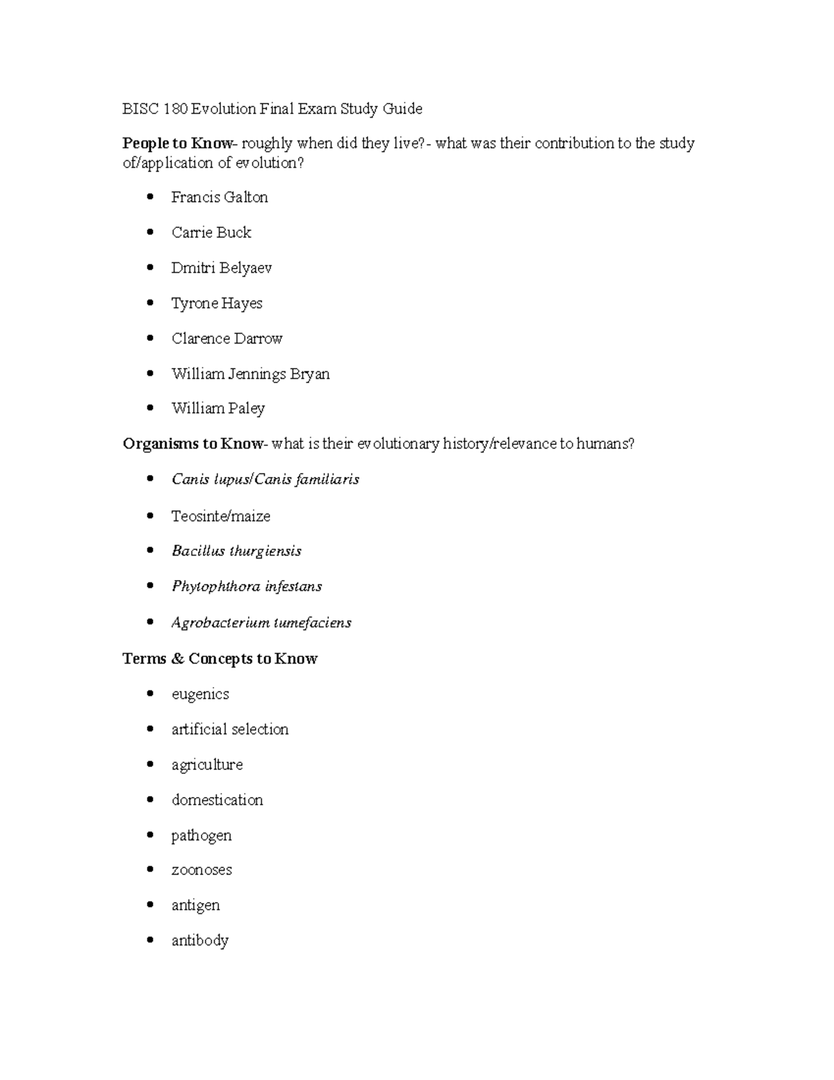 COMM 200 Study Guide Final Exam - BISC 180 Evolution Final Exam Study ...