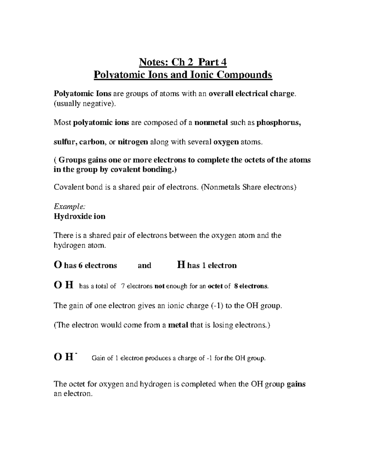 Notes Ch. 2 Polyatomic Ions - Notes: Ch 2 Part 4 Polyatomic Ions And ...