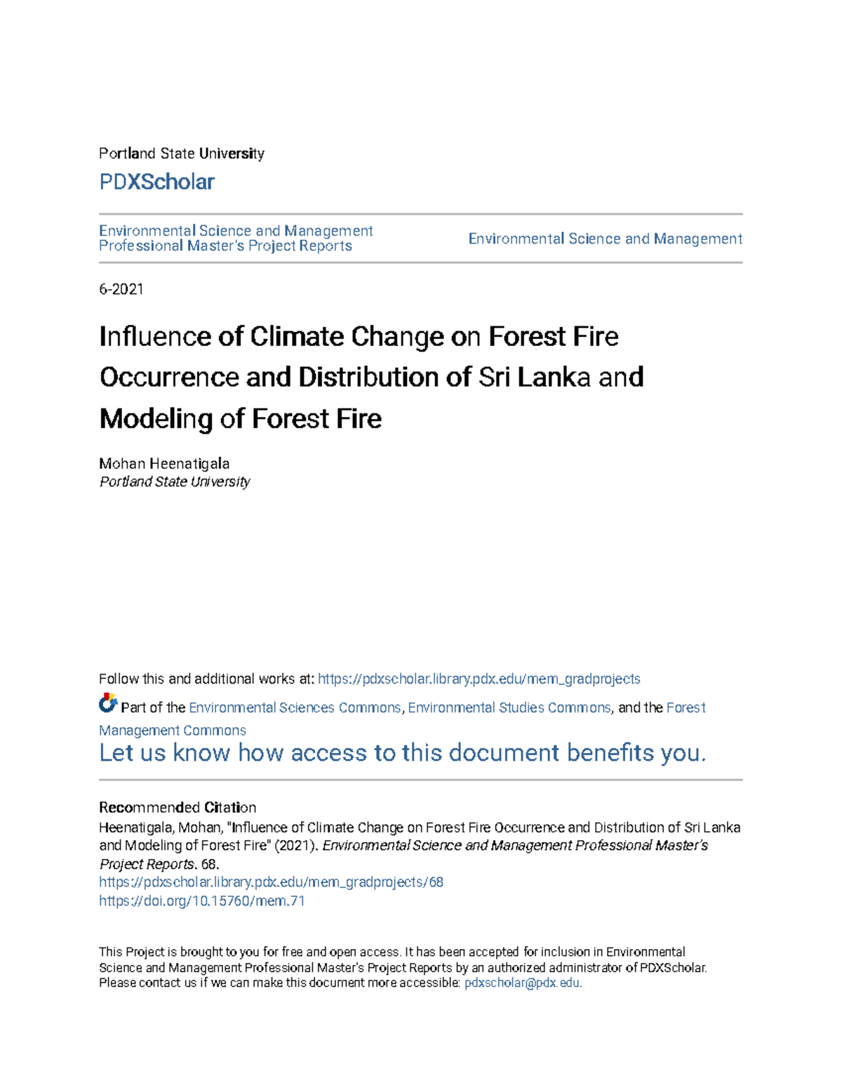 Of Climate Change on Forest Fire Occurrence and Distrib - Portland ...