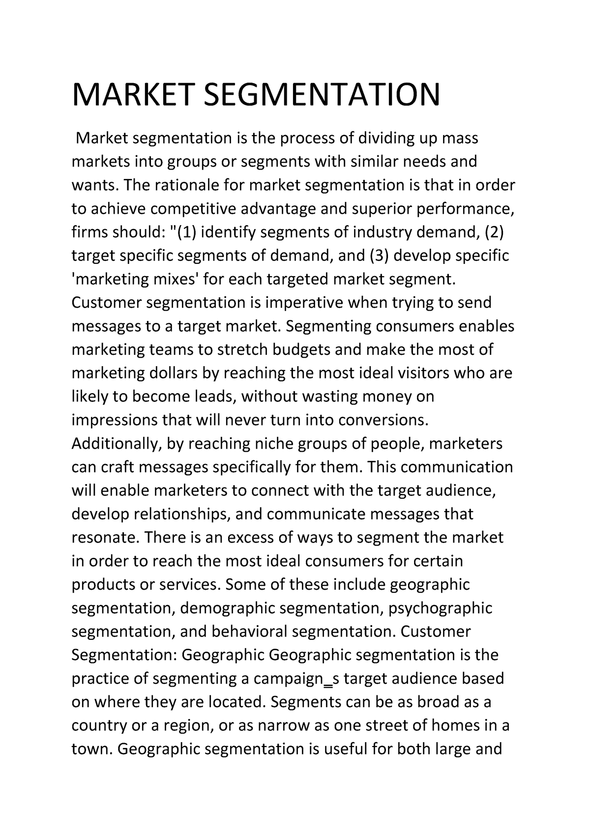 thesis on market segmentation