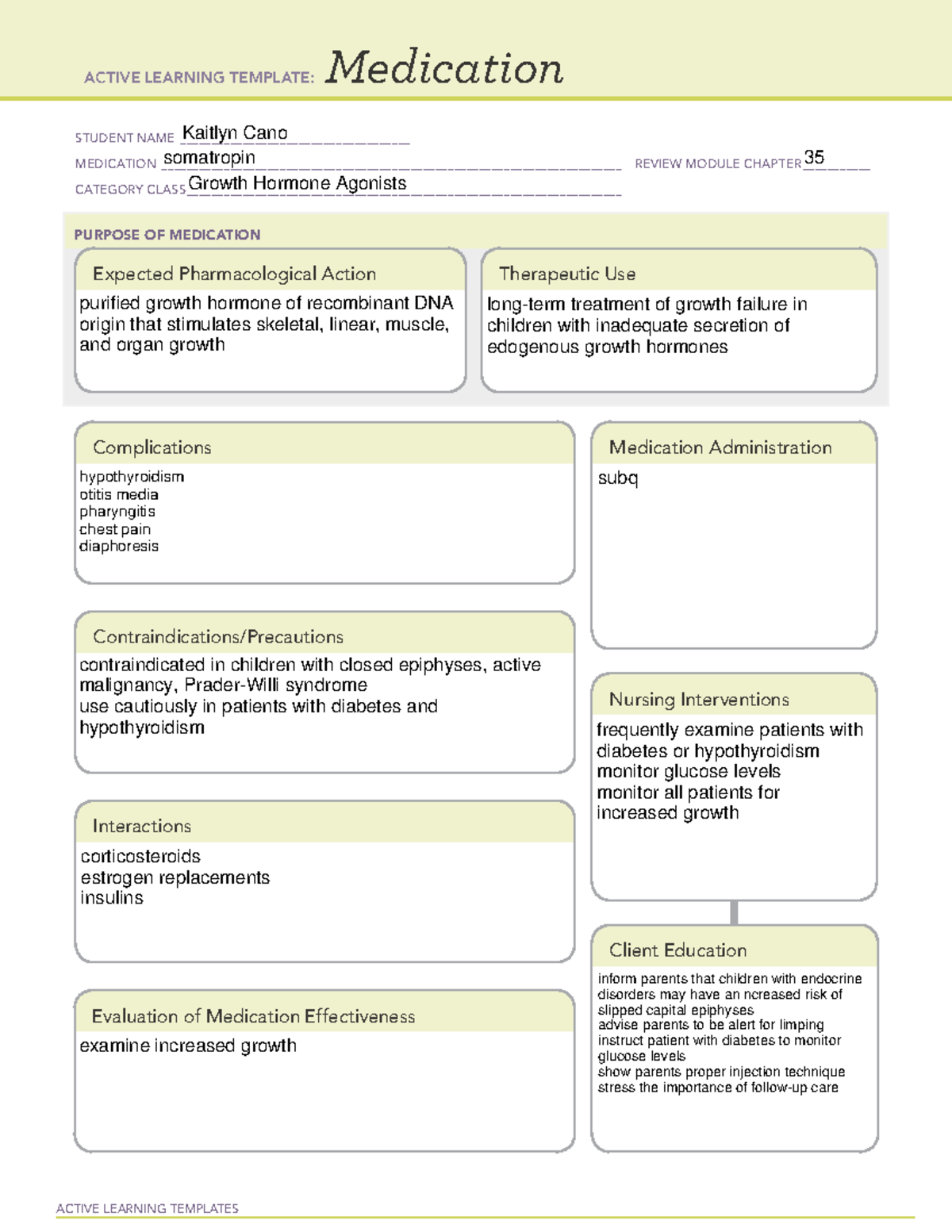 Somatropin template - ACTIVE LEARNING TEMPLATES Medication STUDENT NAME ...