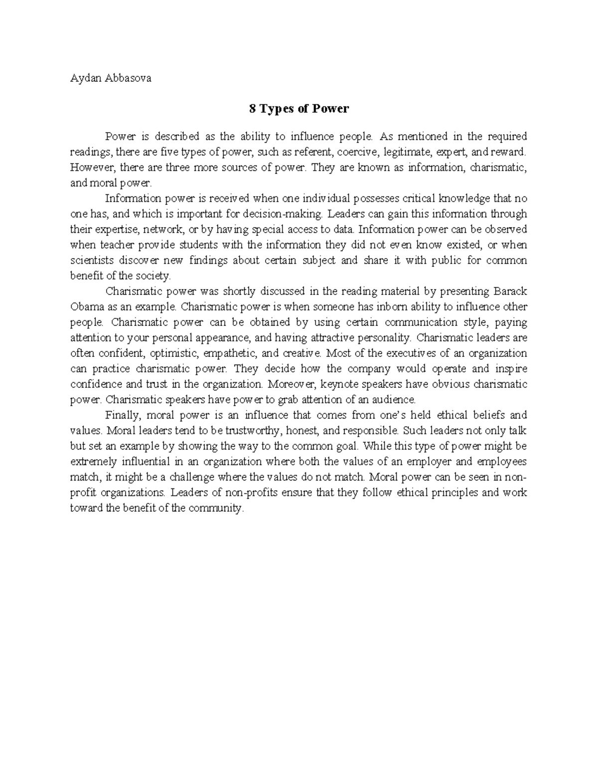 8 types of power - Aydan Abbasova 8 Types of Power Power is described ...