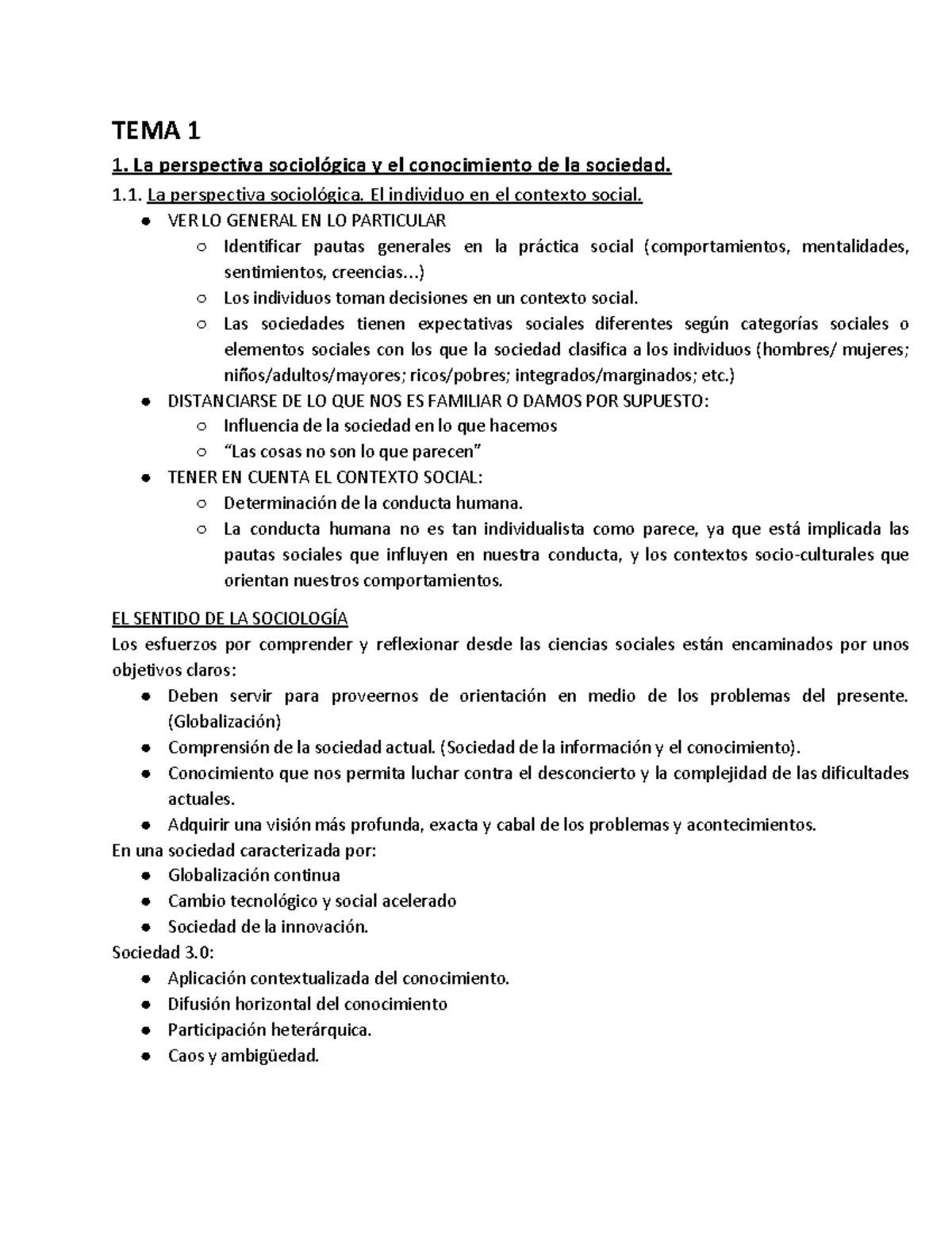 SociologÍa Tema 1 - Apuntes 1 - TEMA 1 1. La Perspectiva Sociológica Y ...