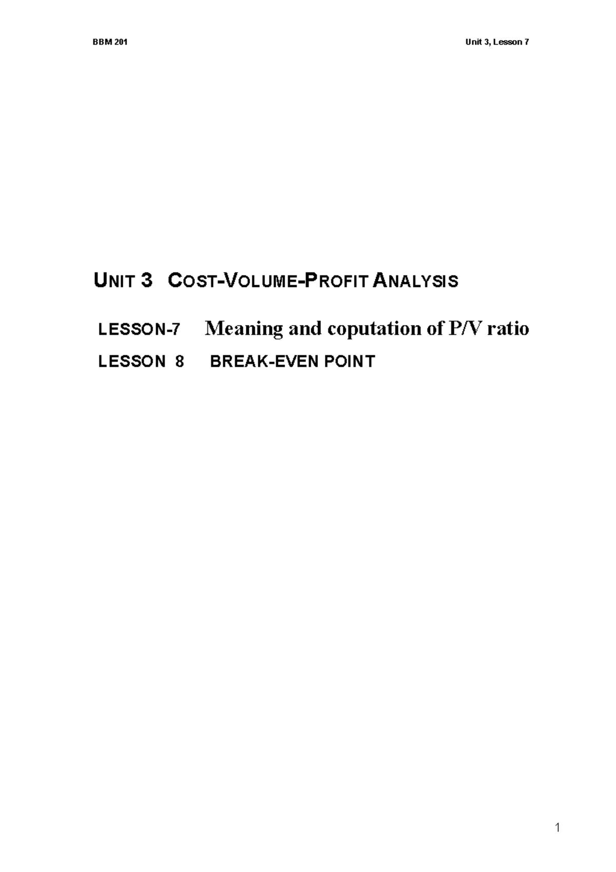 bbm201-l7-l8new-unit-3-cost-volume-profit-analysis-lesson-7-meaning